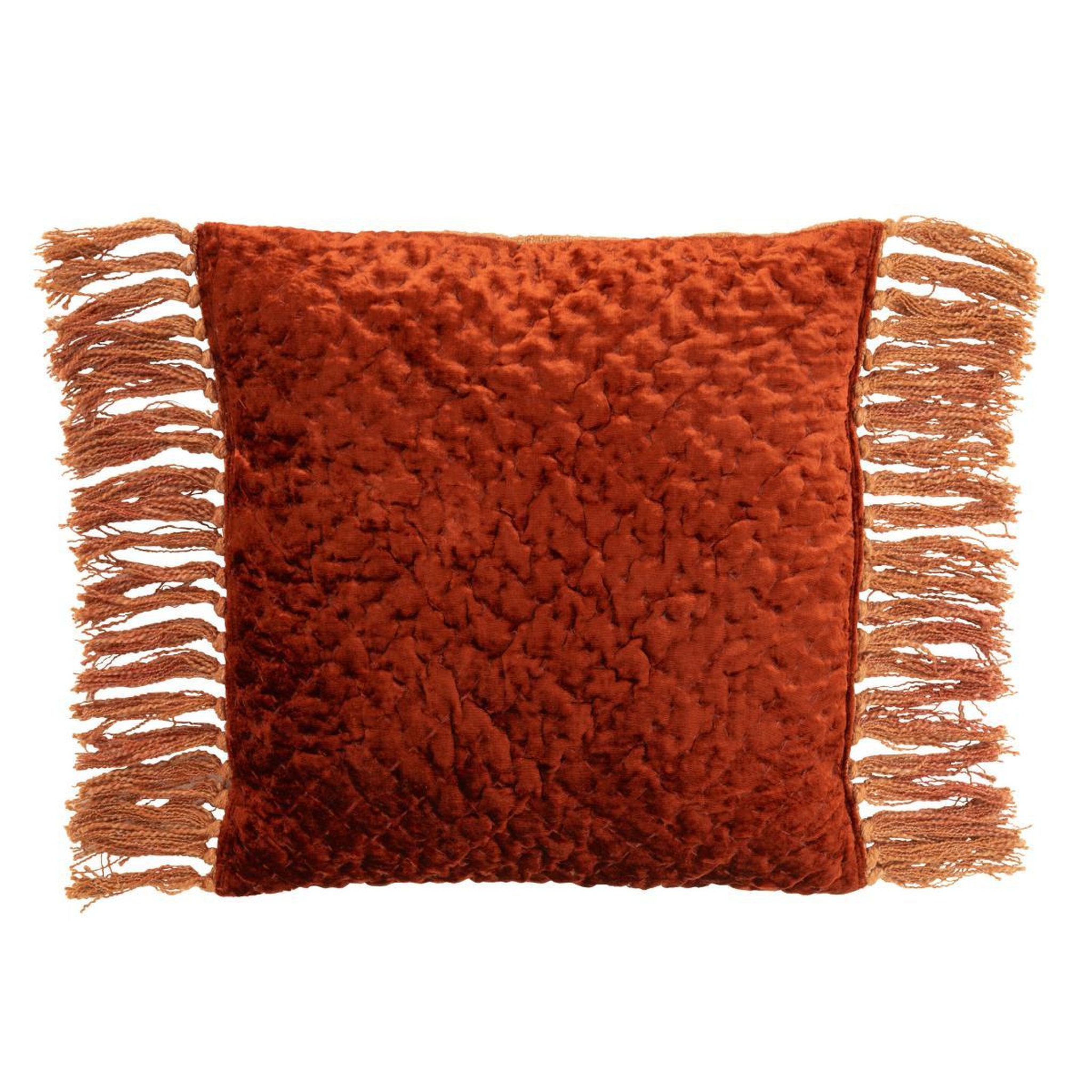 J-LINE Coussin déco à franges  gaufré  45x45cm cuivre