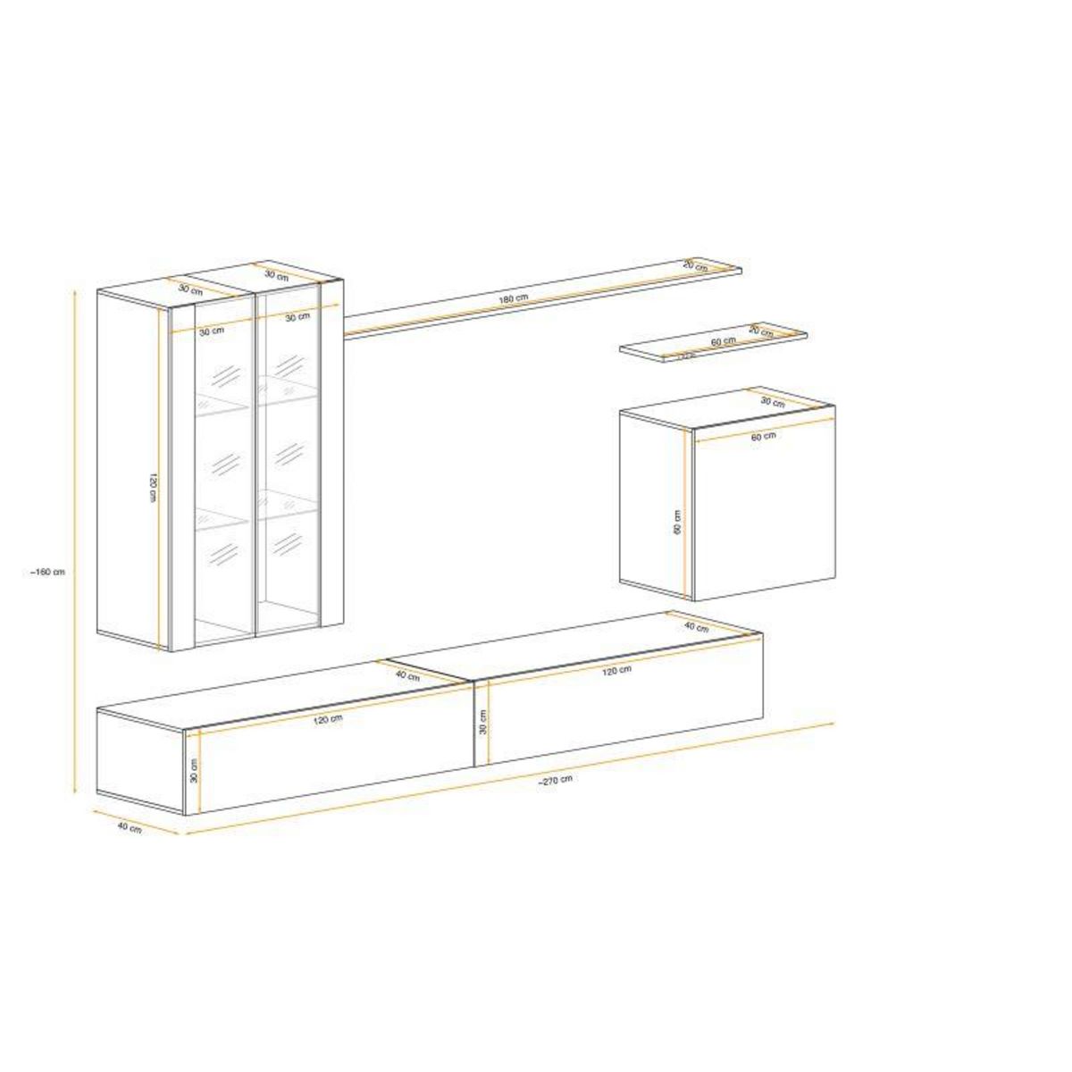 Paris Prix Meuble TV Mural Design  Switch XII  270cm Gris
