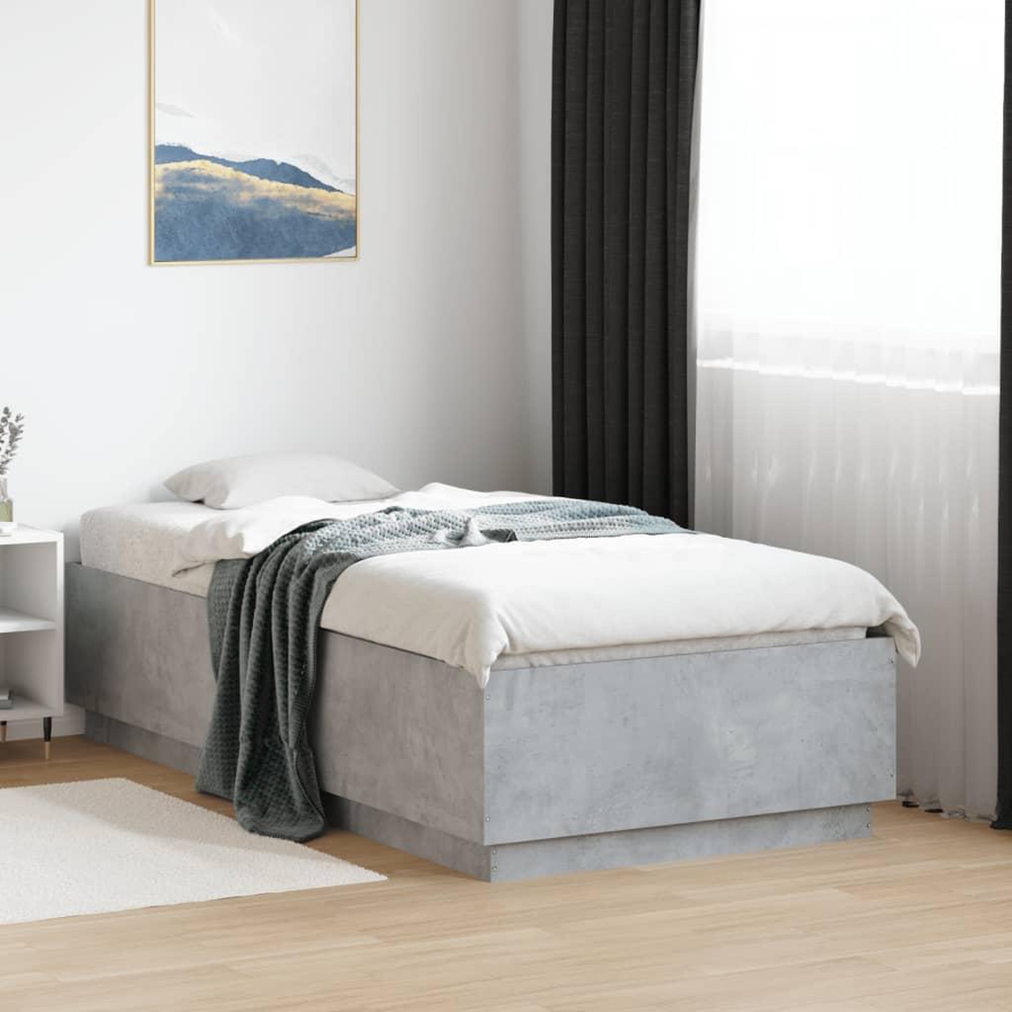 VIDAXL Cadre de lit avec LED sans matelas gris beton 90x190 cm