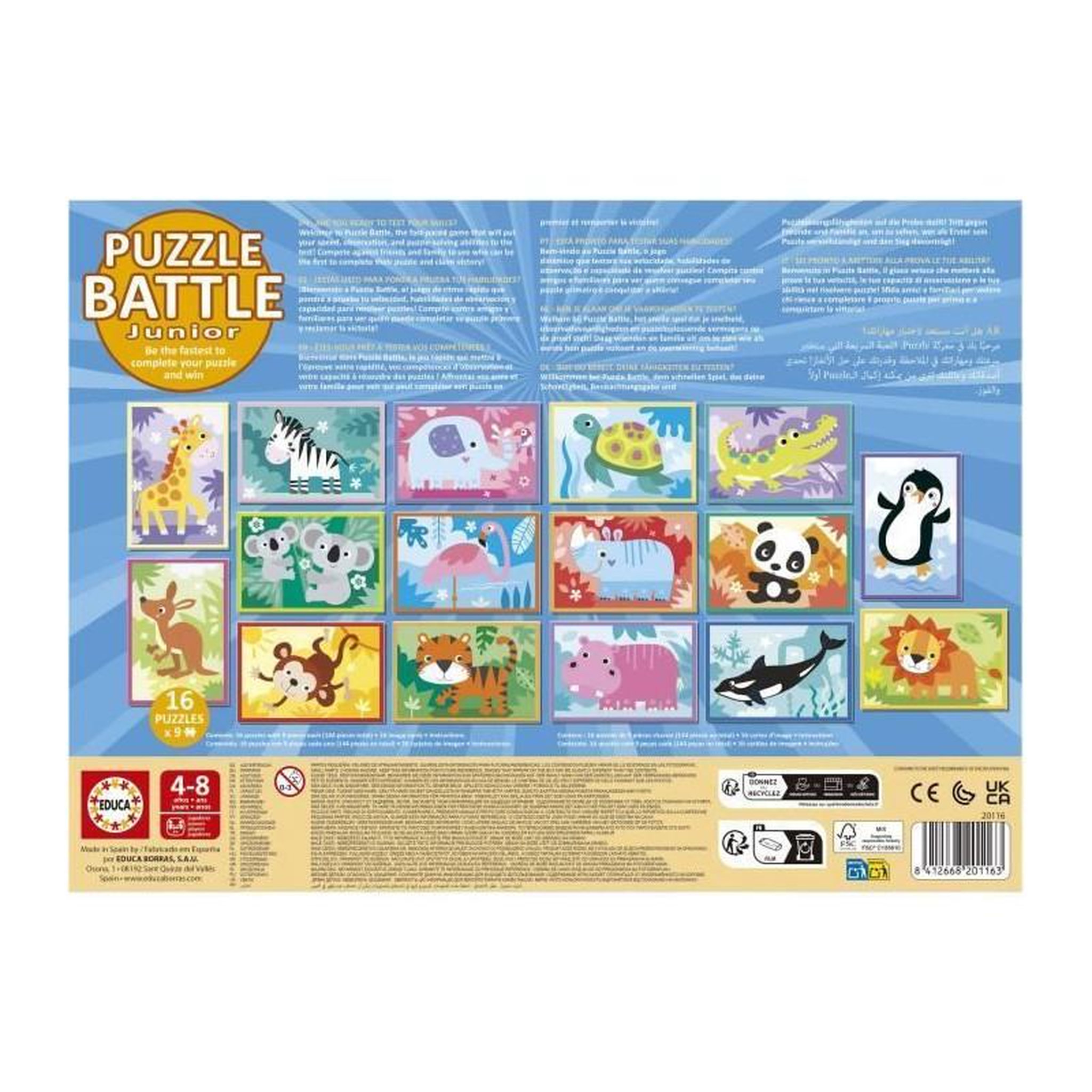 Voir la diapositive 3 : EDUCA Coffret puzzles enfant Battle Jr Animals – 16 puzzles de 9 pièces – Apprentissage des animaux – Dès 4 ans – Educa