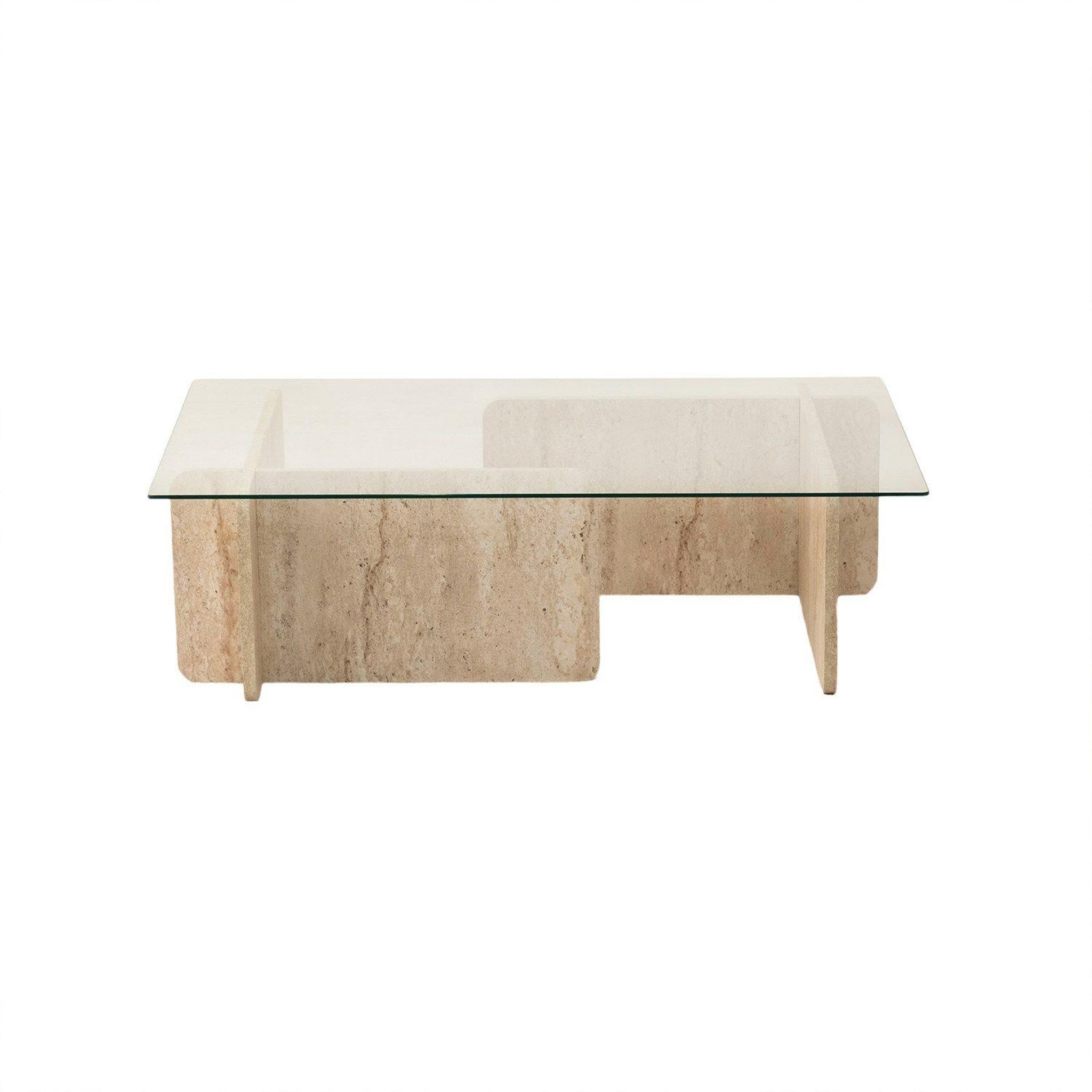 TOILINUX Table basse rectangulaire effet travertin et verre - beige