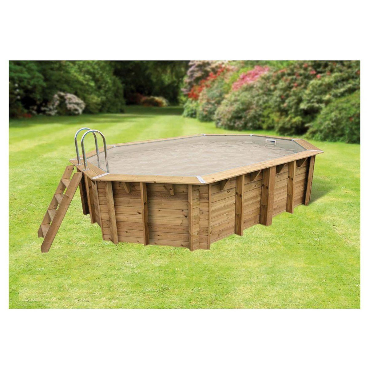 UBBINK Piscine hors sol bois octogonale - 355x550x120cm - Liner Beige - OCEA