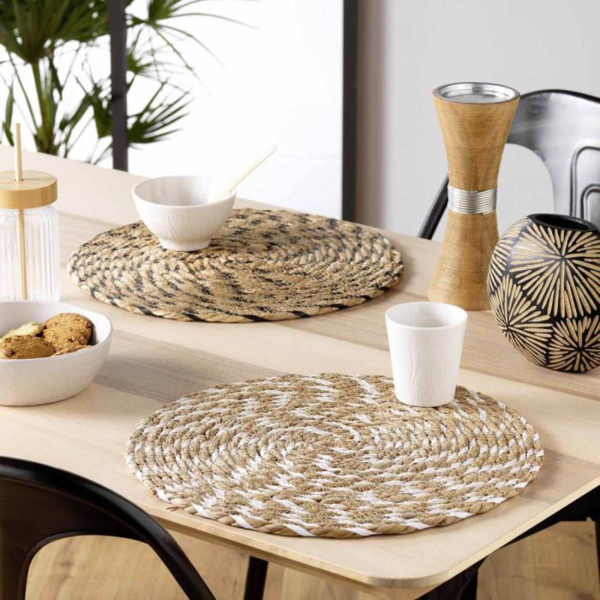 Paris Prix Set de Table Rond en Paille  Nala  38cm Naturel & Noir