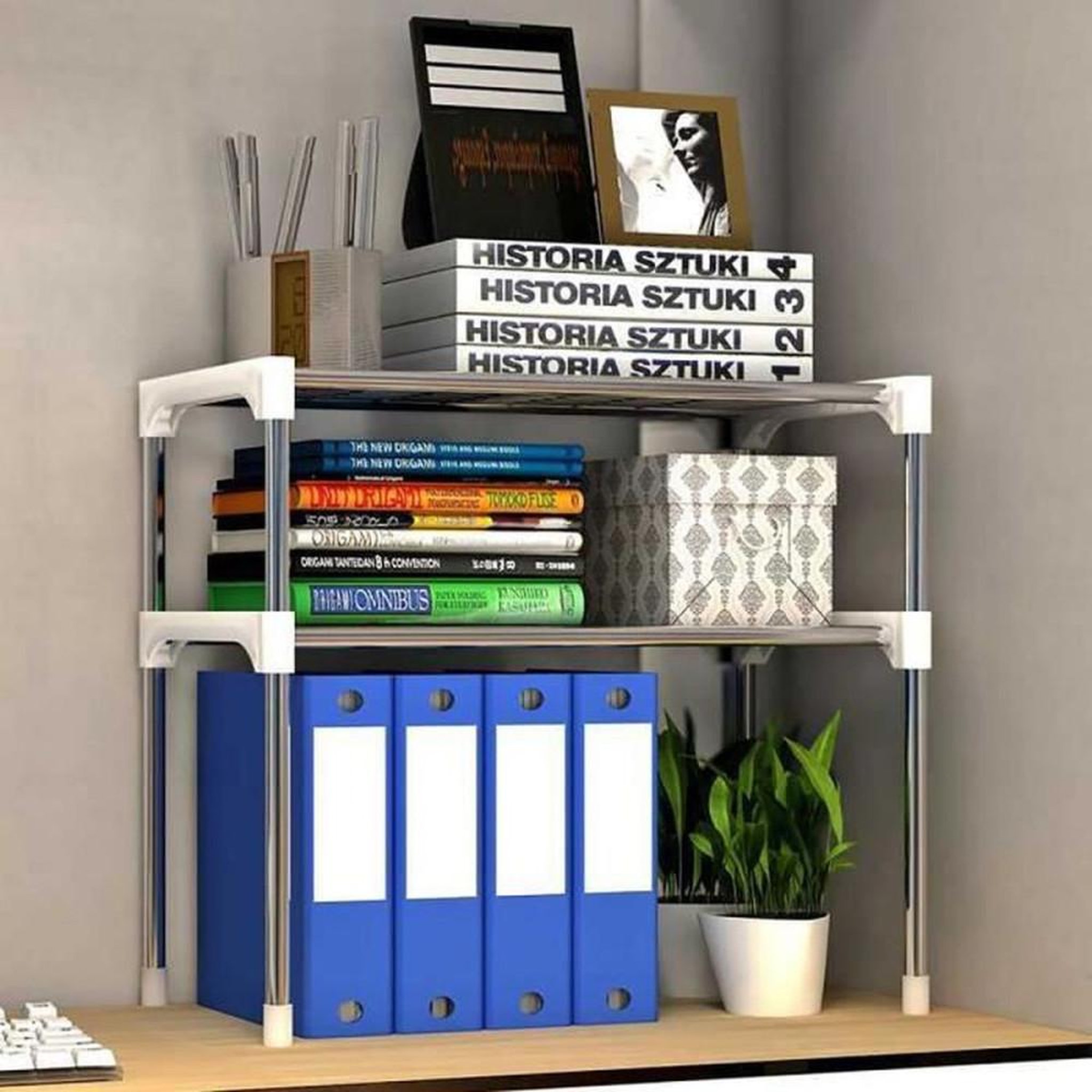 Voir la diapositive 3 : Étagère de support pour micro-ondes en métal argenté 57 x 30 x 48 cm, 2 niveaux