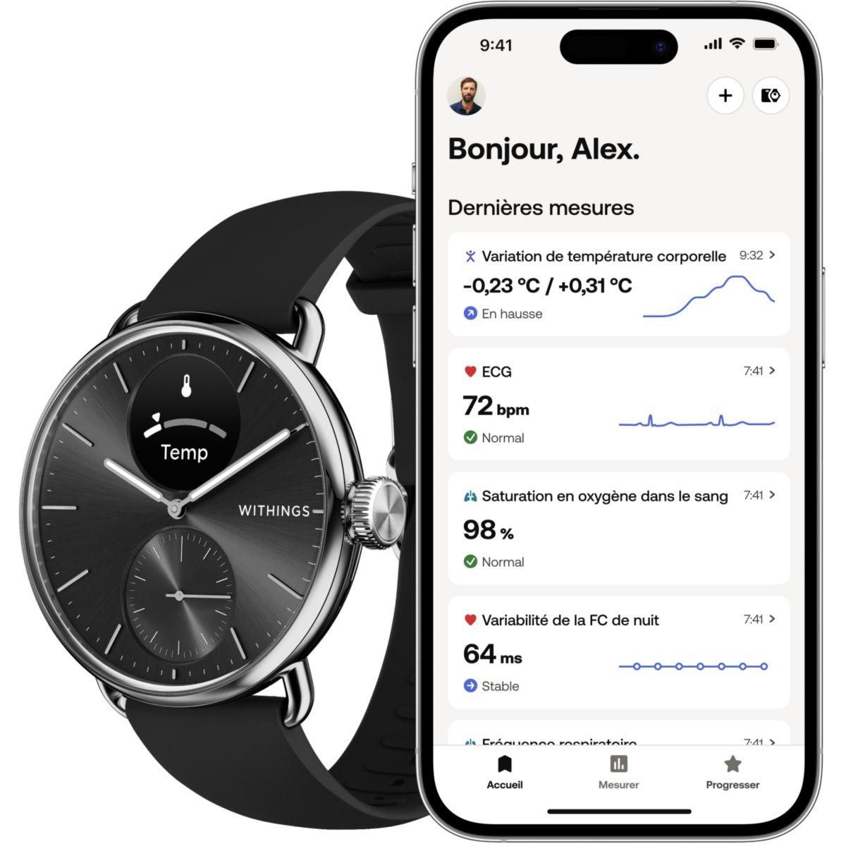 WITHINGS Montre santé Scanwatch 2 - 38mm Noire