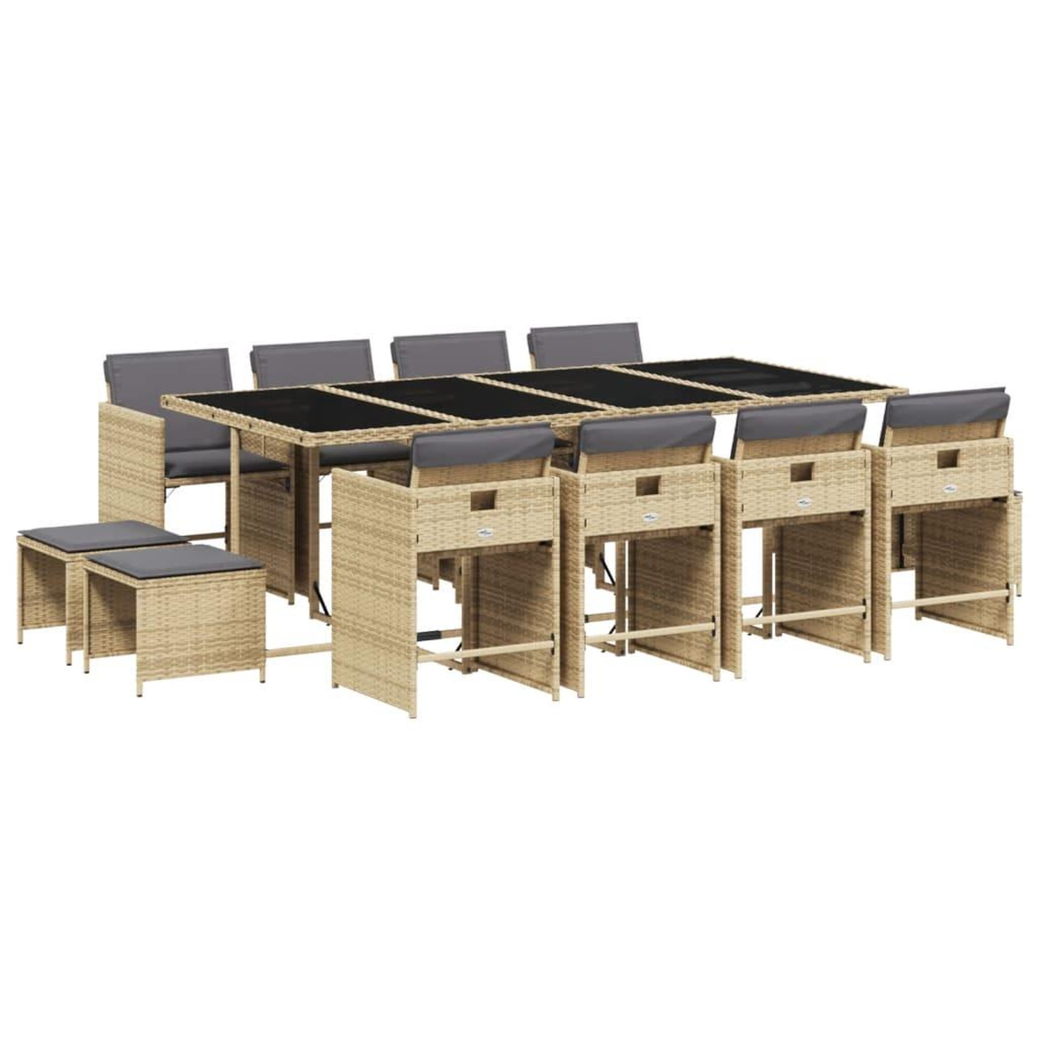 Voir la diapositive 2 : VIDAXL Ensemble a manger de jardin coussins 13 pcs melange beige rotin