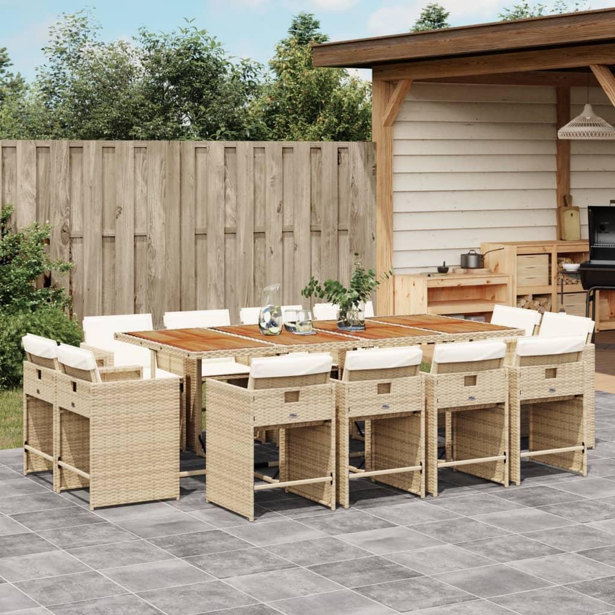 VIDAXL Ensemble a manger de jardin et coussins 13 pcs beige