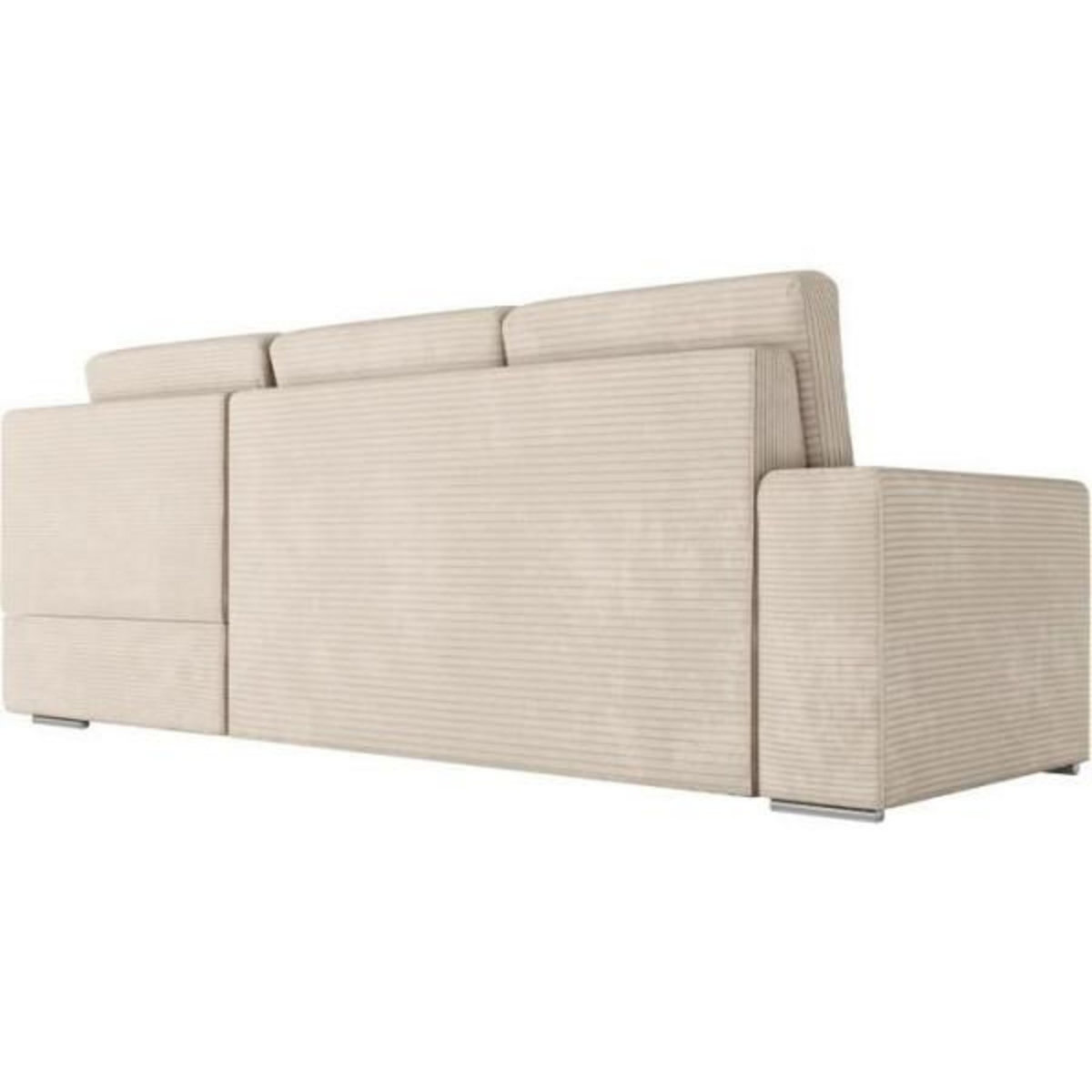 LOUNGITUDE Canapé d'angle droit 3 places convertible ADEN avec coffre en velours côtelé - Beige - L246 x P174 x H96cm - LOUNGITUDE