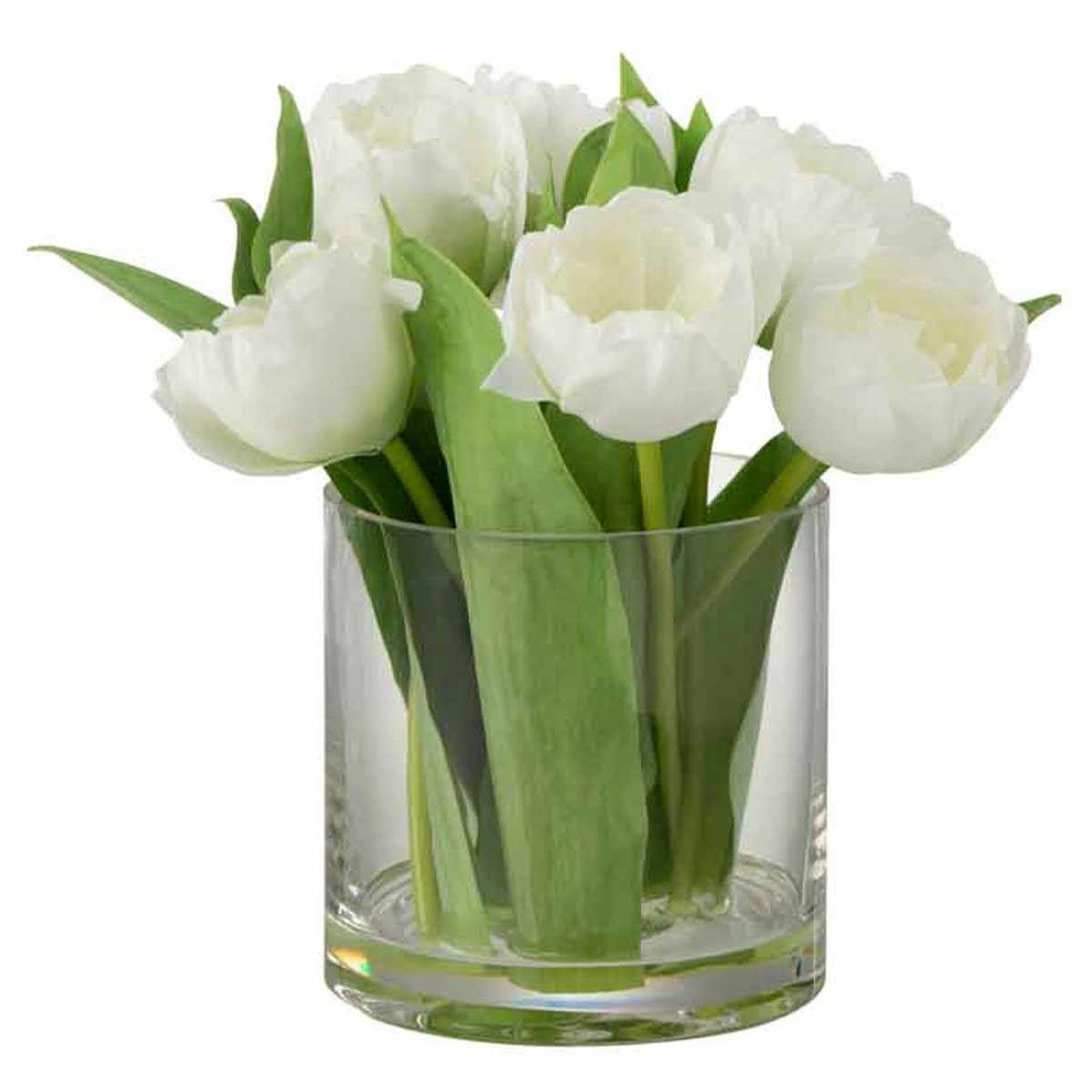 J-LINE Fleur artificielle & vase  tulipes  22cm blanc