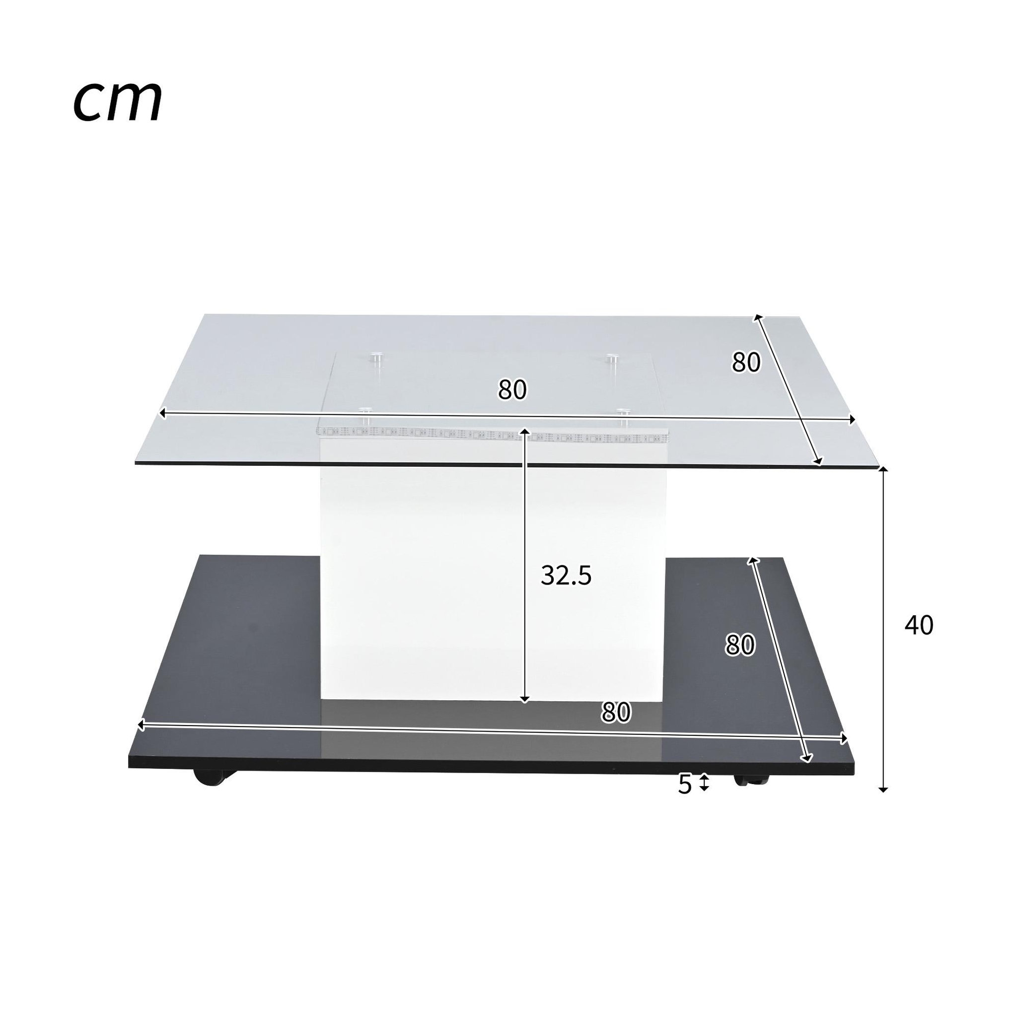 Voir la diapositive 4 : MERAX Table Basse Brillante Avec LED, Plateau En Verre Et Roues Pivotantes Amovibles