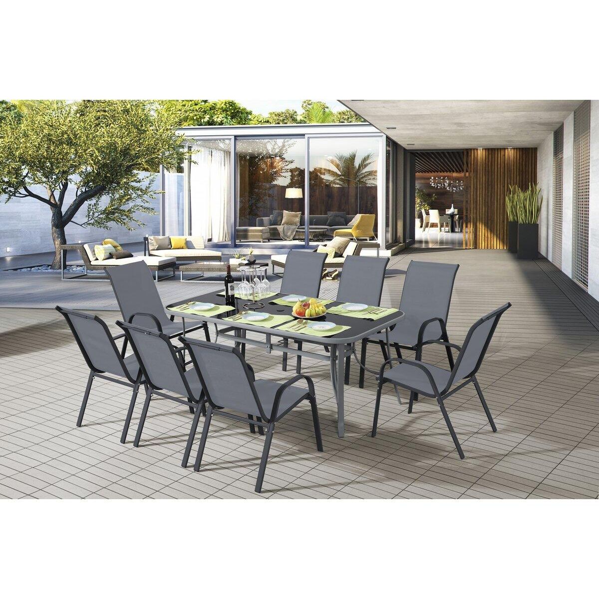 Habitat et Jardin Salon de jardin repas 8 places  Cordoba XL 180  - Gris