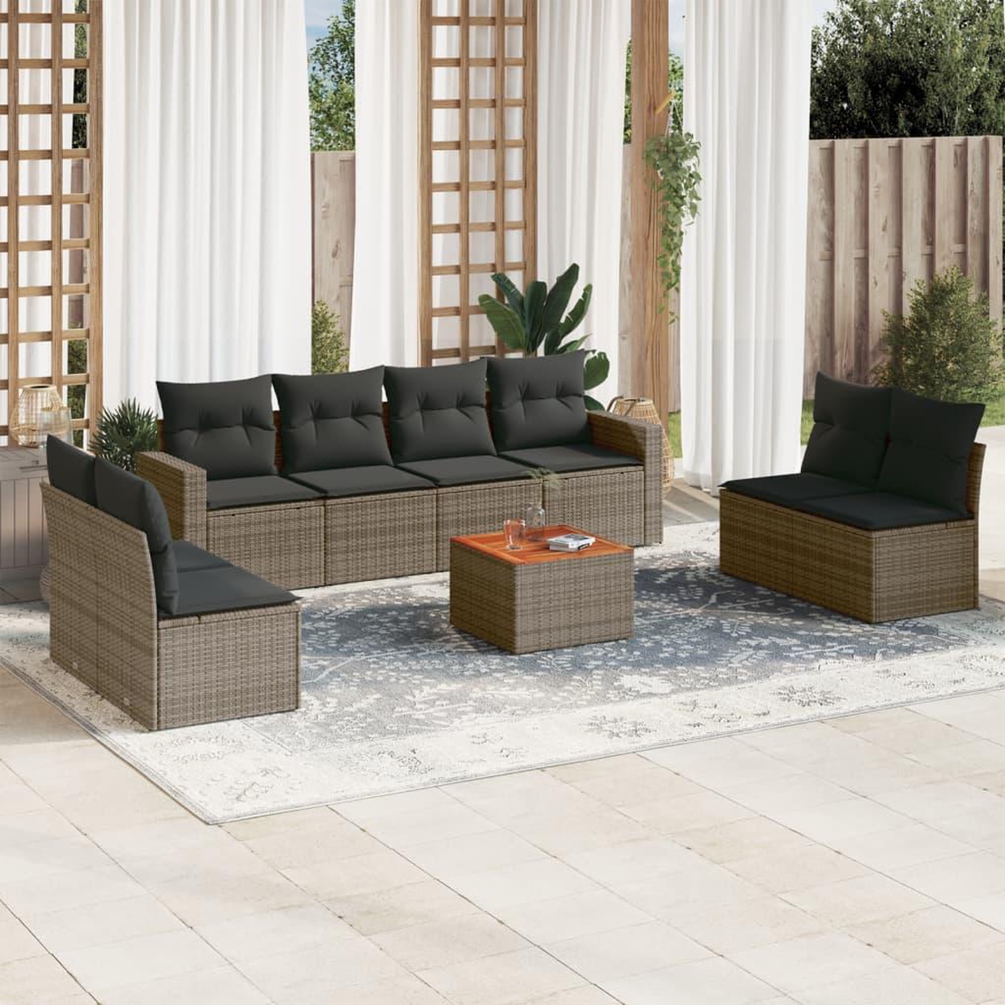 VIDAXL Salon de jardin 9 pcs avec coussins gris resine tressee