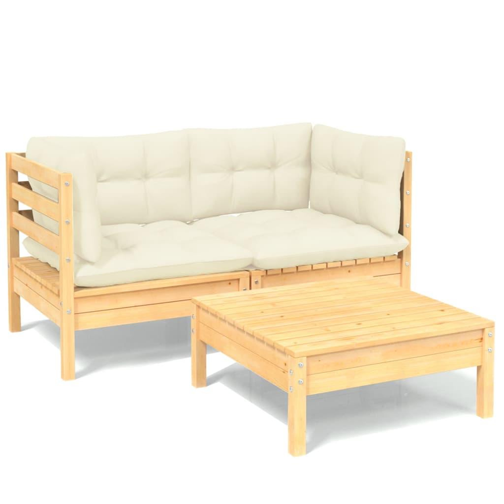 Voir la diapositive 2 : VIDAXL Salon de jardin 3 pcs avec coussins creme bois de pin