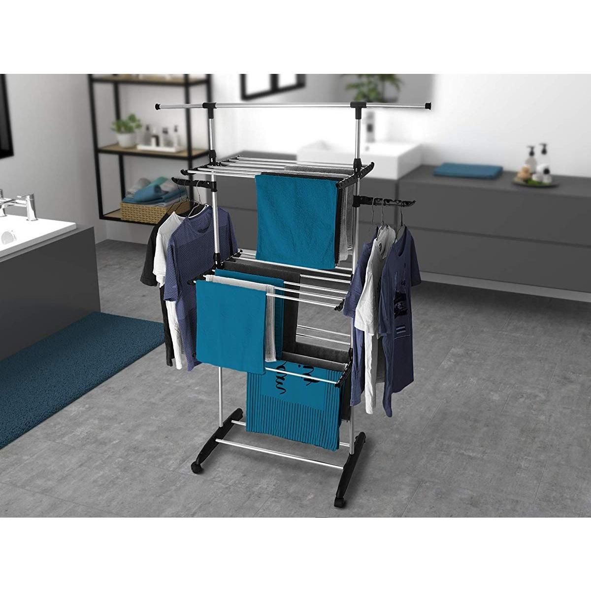 BATIMEX Séchoir à linge étendoir multifonction 18M ULTIMA 3 niveaux Noir et inox