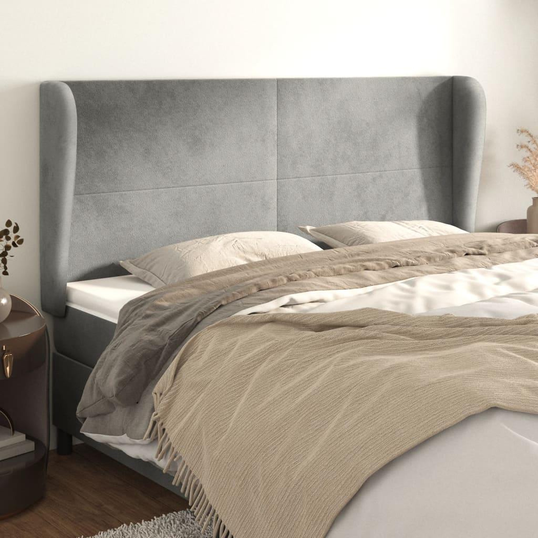 Voir la diapositive 1 : VIDAXL Tete de lit avec oreilles Gris clair 203x23x118/128 cm Velours