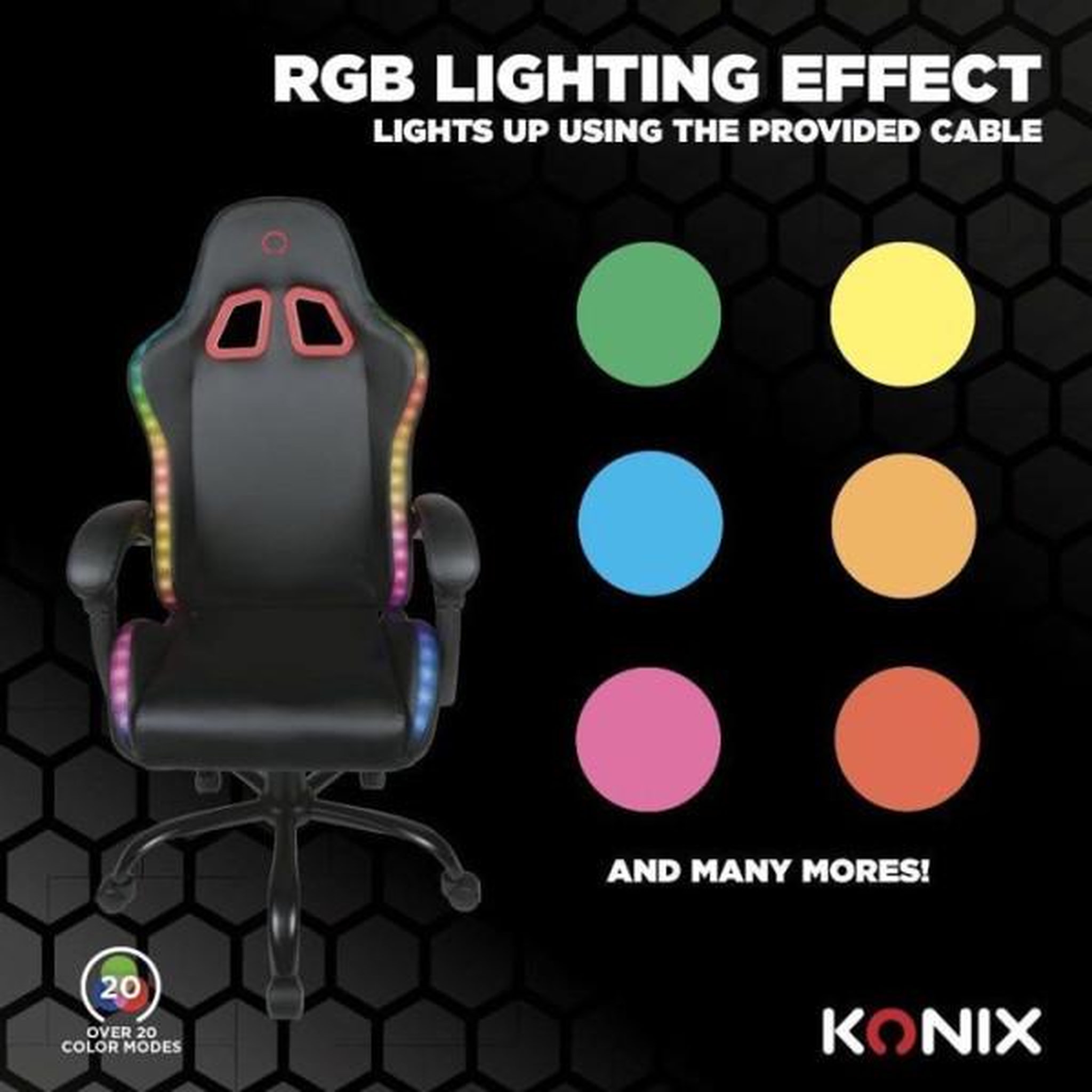 Voir la diapositive 4 : KONIX Chaise de bureau gaming - konix - phantom - éclairage rvb - inclinaison 135° - synthétique - coussin lombaires et cervicaux -