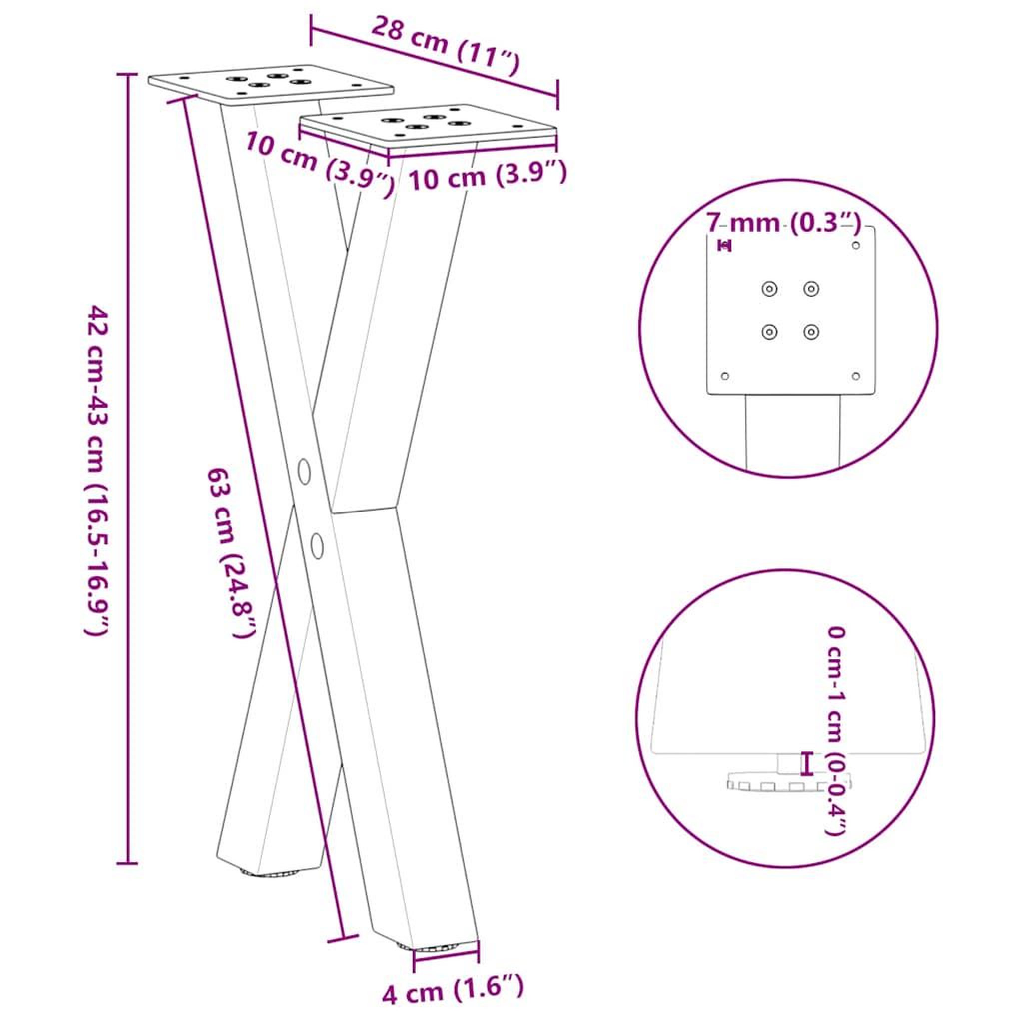 Voir la diapositive 6 : VIDAXL Pieds de table basse forme de X 2 pcs anthracite 28x(42-43) cm