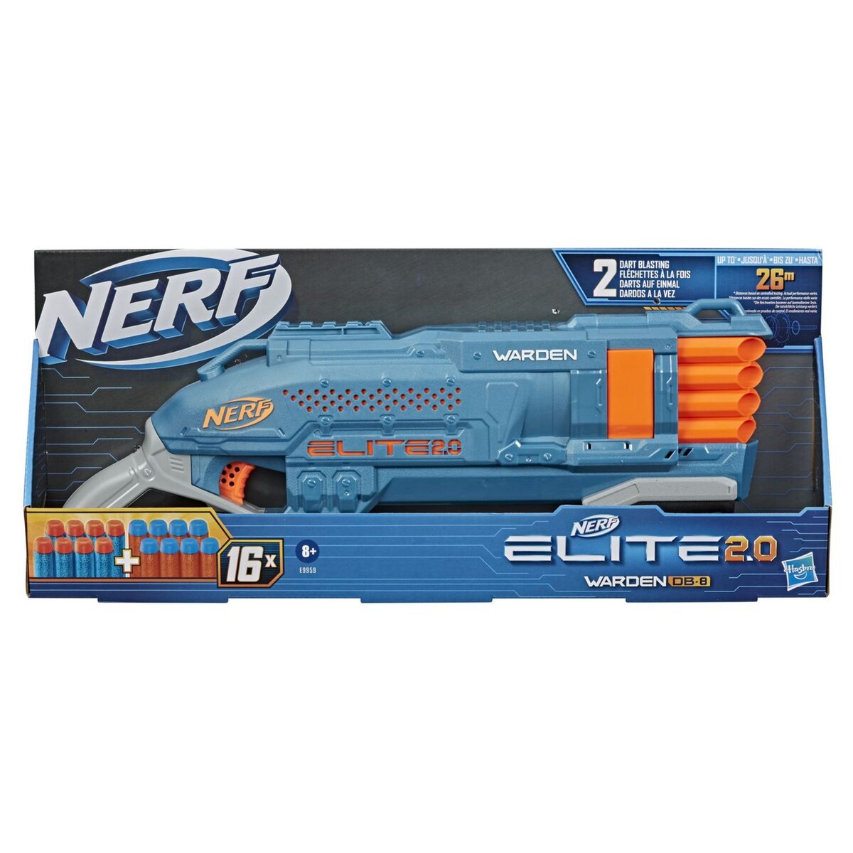 NERF Blaster Nerf Elite 2.0 Warden DB.8 + 16 fléchettes Nerf officielles