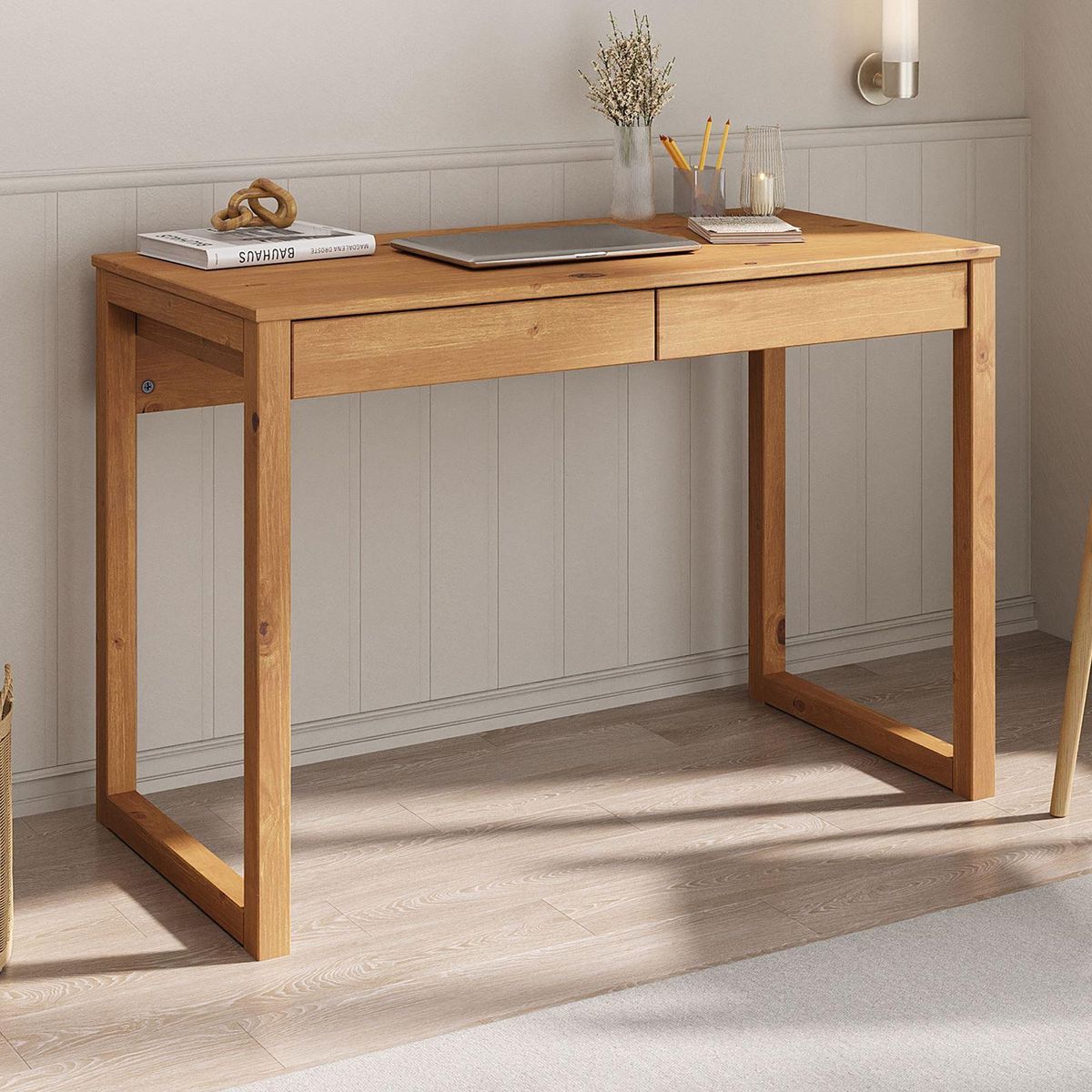 IDIMEX Bureau NOAH 2 tiroirs, en pin massif