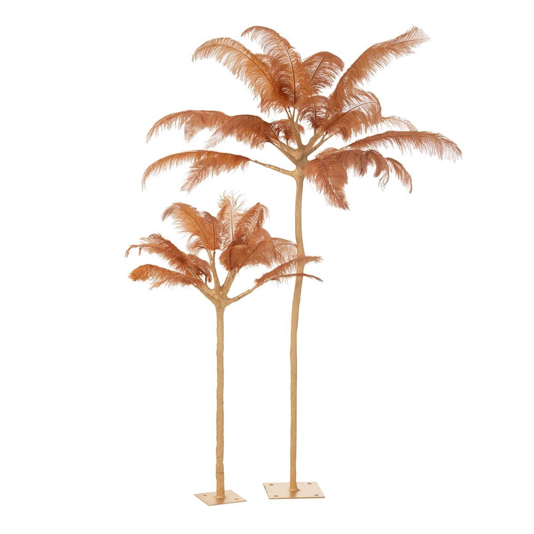 Voir la diapositive 2 : J-LINE Arbre déco en métal  plumes  120cm or & ocre