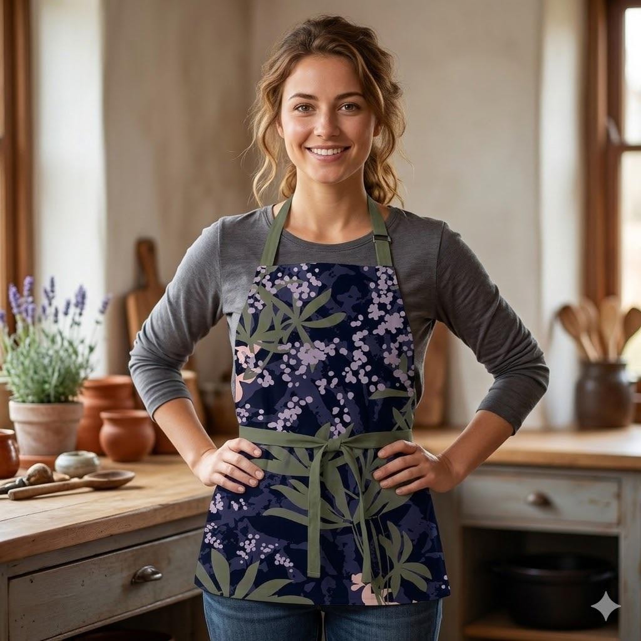 Voir la diapositive 2 : Eden Tablier en coton fleuri design et moderne