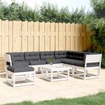 VIDAXL Salon de jardin 7 pcs avec coussins blanc bois de pin massif