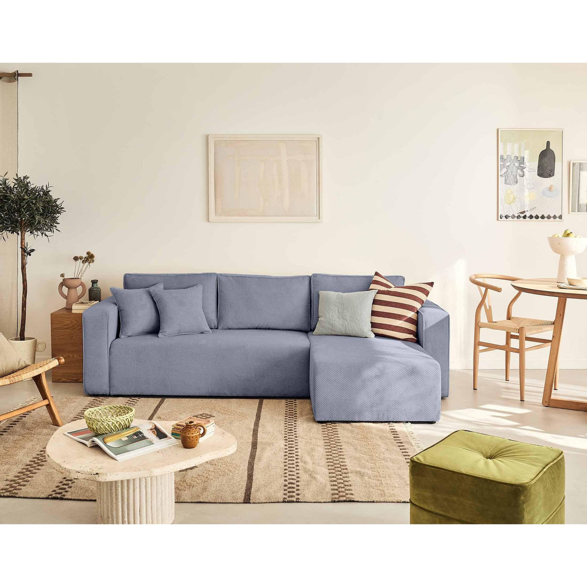 BEST MOBILIER Topaze - canapé d'angle réversible - 4 places - convertible avec coffre - en velours texturé