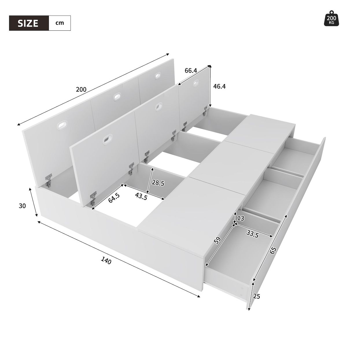 MERAX Lit coffre 140x200cm coloris blanc mdf