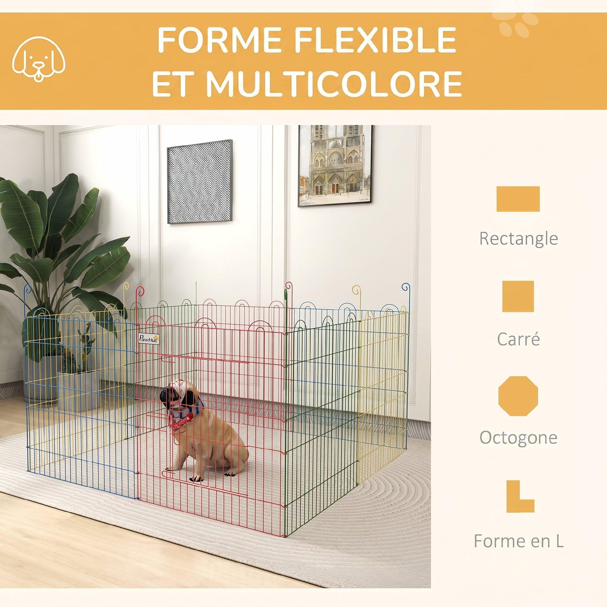 Voir la diapositive 5 : PAWHUT Parc enclos modulable pour chien animaux porte verrouillable 8 panneaux dim. Panneau 58l x 60h cm métal multicolore