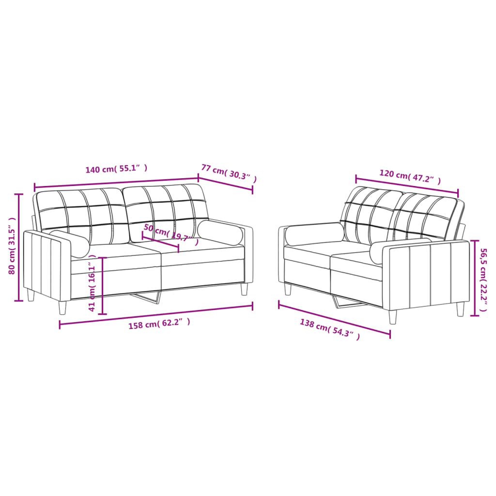 Voir la diapositive 6 : VIDAXL Ensemble de canapes 2 pcs avec coussins creme tissu