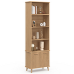 ID MARKET Etagère bibliothèque 4 niveaux avec placard JULIETTE lattes tasseau bois coloris chêne