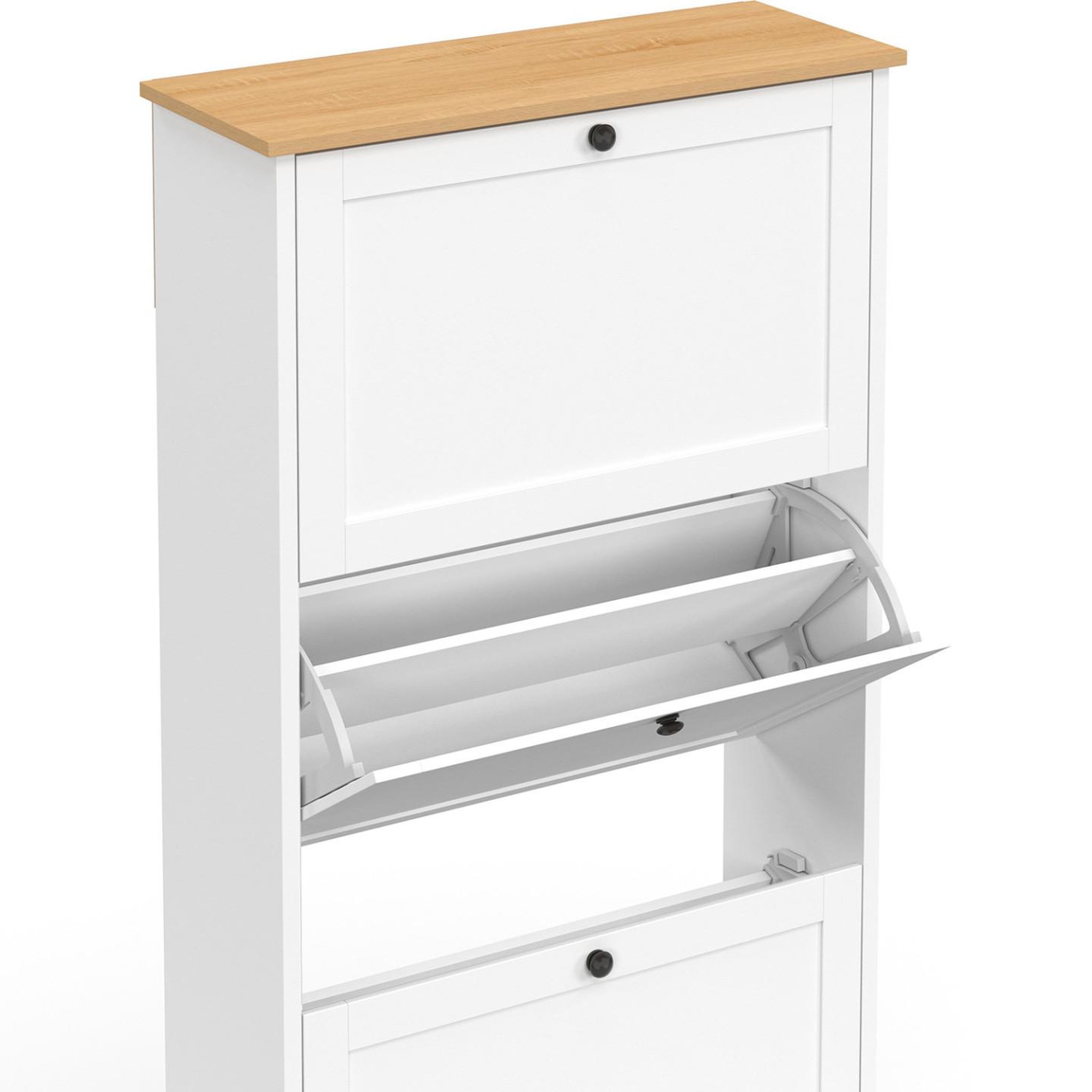 Voir la diapositive 6 : ID MARKET Meuble à chaussures 18 paires achille 3 portes blanc et plateau bois