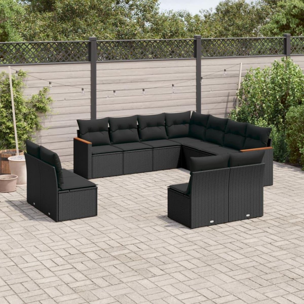 VIDAXL Salon de jardin 11 pcs avec coussins noir resine tressee