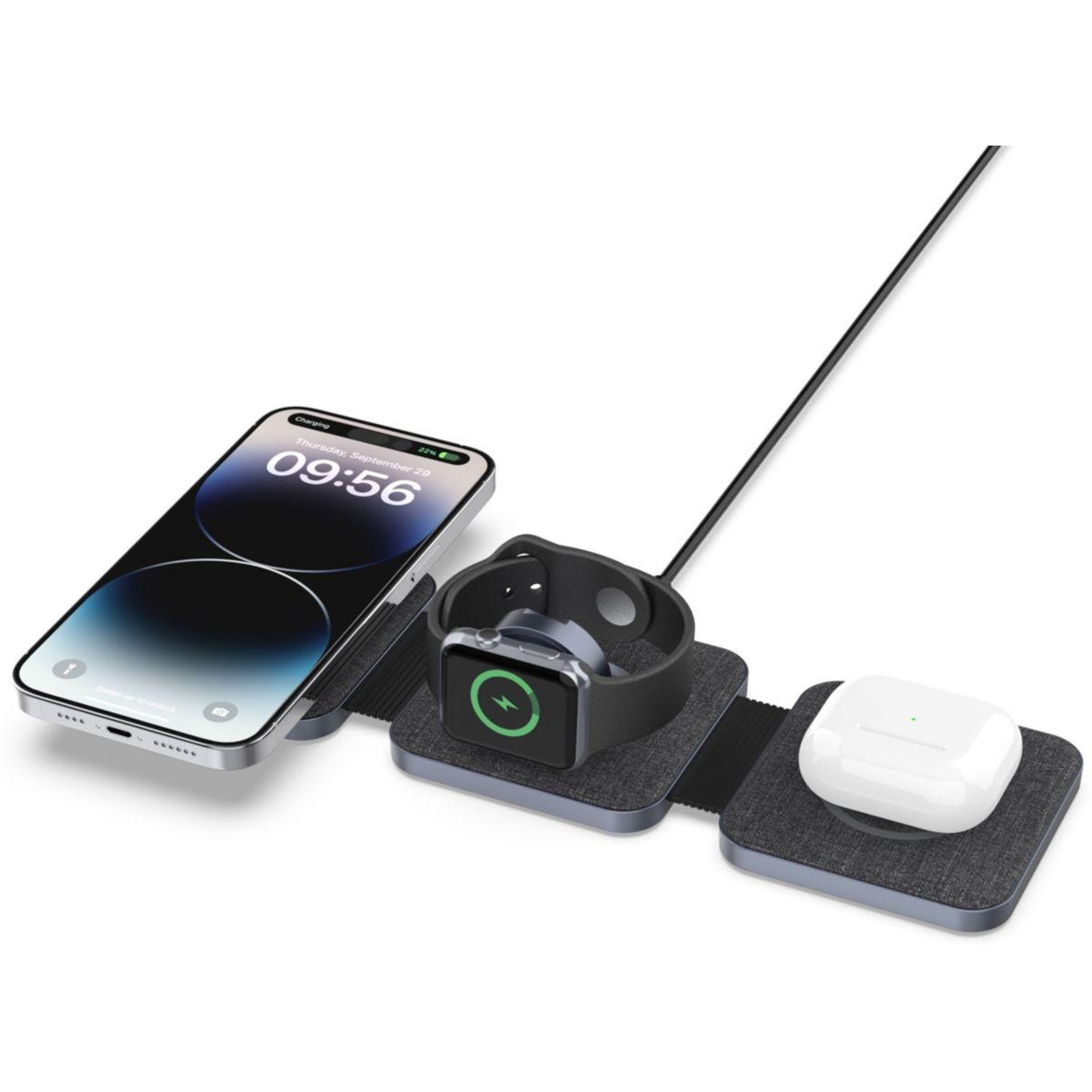 Voir la diapositive 2 : ADEQWAT Chargeur sans fil magsafe 3 en 1 plat pliable 15w