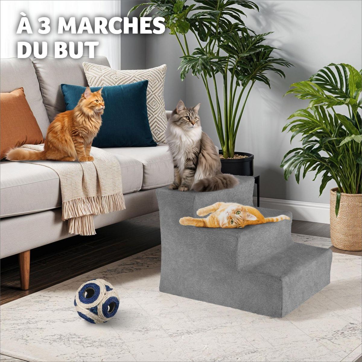 tectake Escalier pour animaux domestiques 37 x 45 x 34,5 cm gris