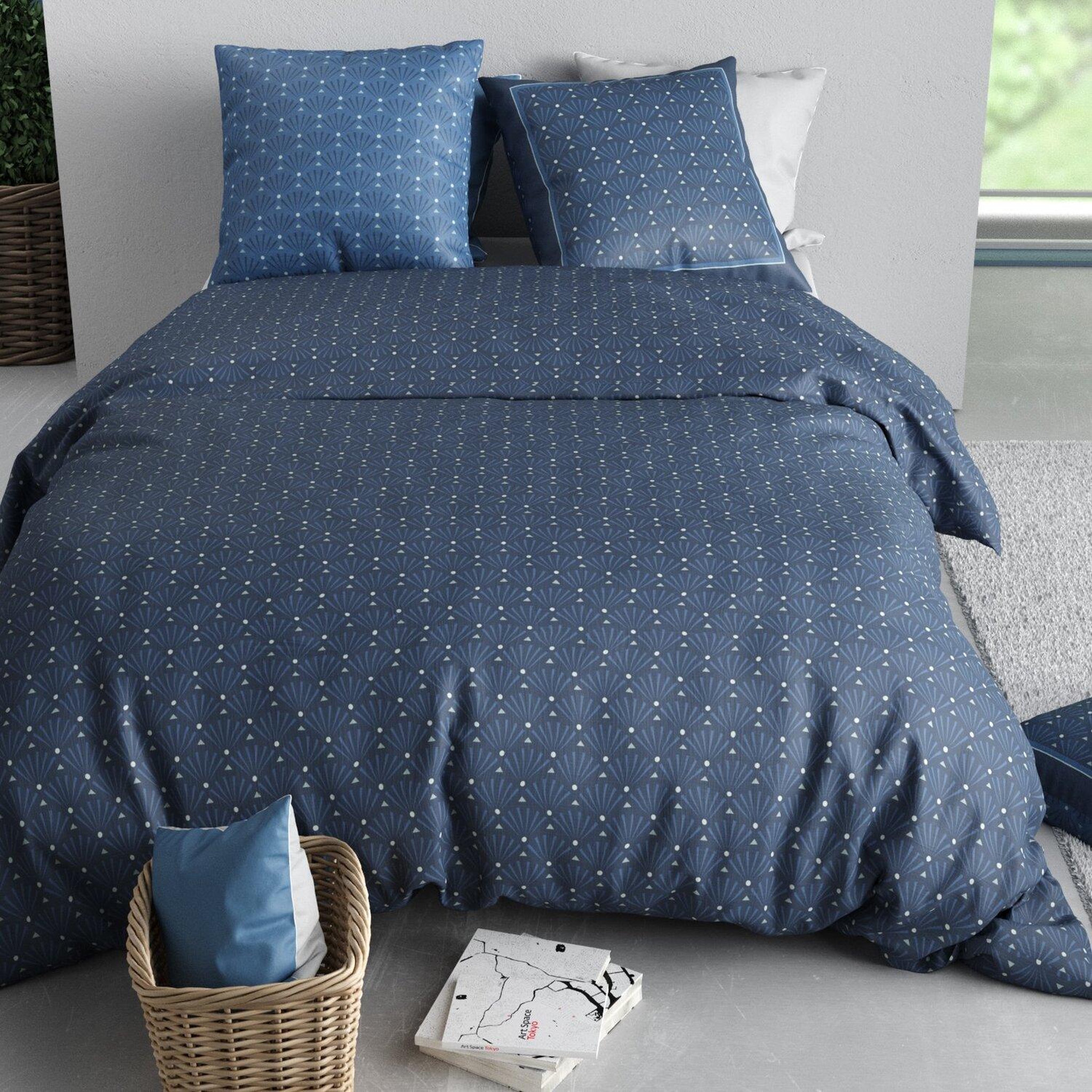 Voir la diapositive 3 : ATELIER DU COTON Parure Housse De Couette 100% Coton 57fils Azura