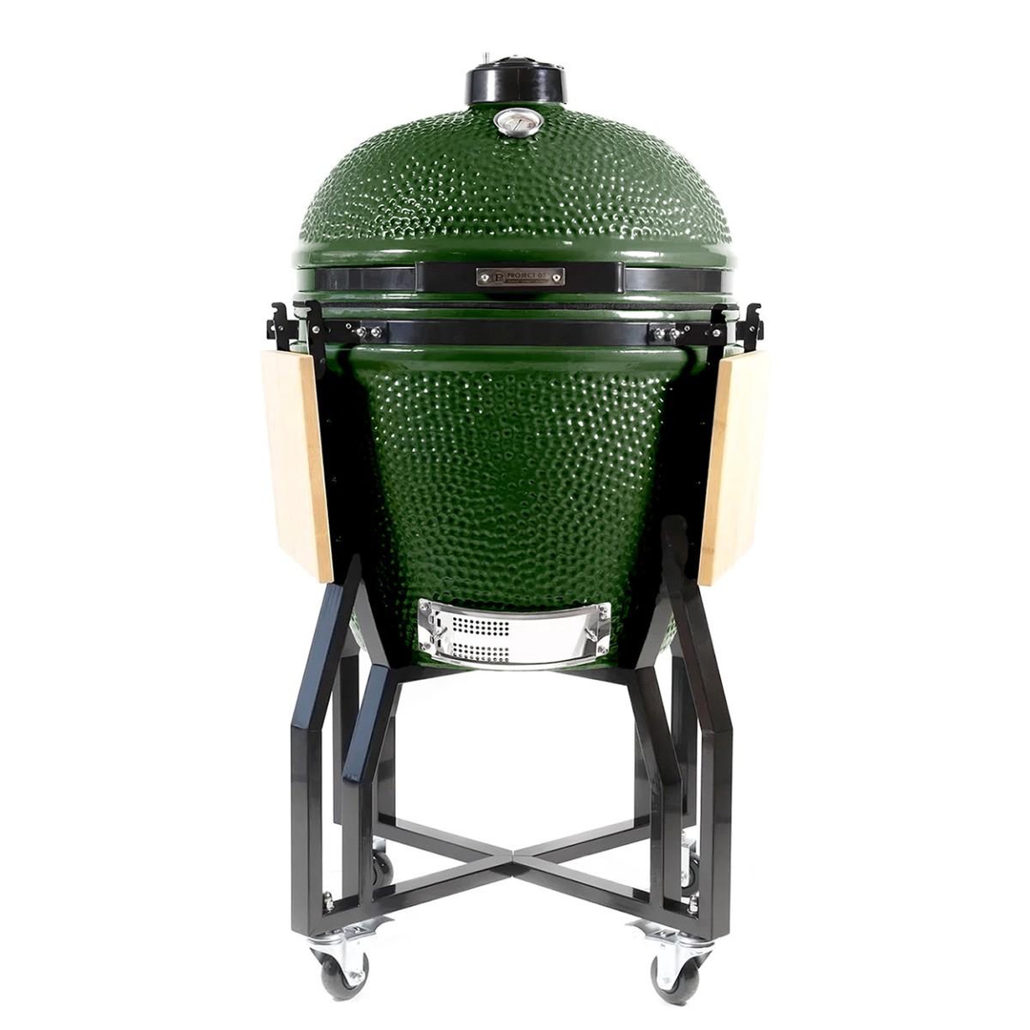 Voir la diapositive 2 : INTEC Barbecue à charbon de bois kamado céramique vert - 2 zones de cuisson grill & fumoir ø56cm - barbecue mobile + 2 tablettes intec