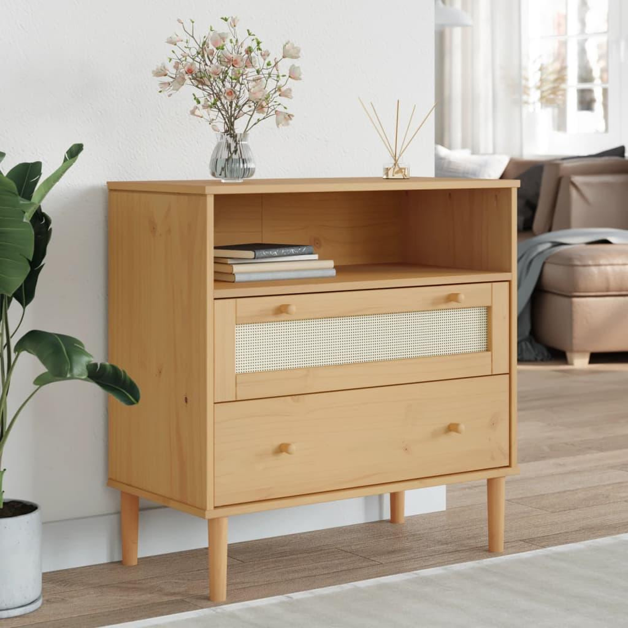 VIDAXL Buffet SENJA aspect rotin marron 80x40x80 cm bois massif de pin