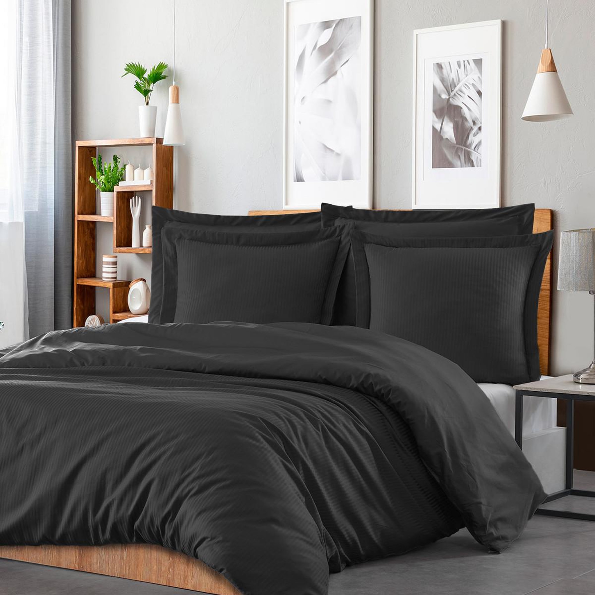 Voir la diapositive 2 : Sensei Maison Housse de couette rayée réversible satin de coton VERSALUXE