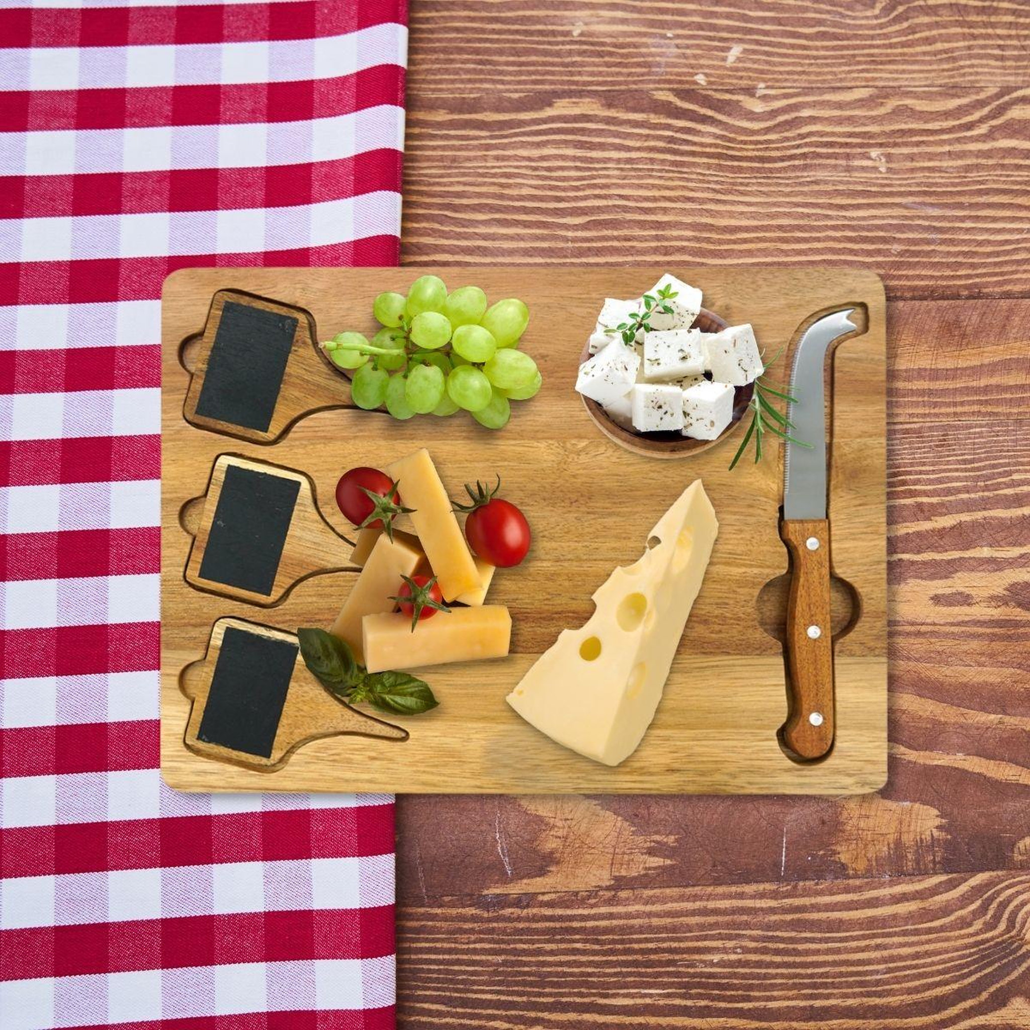 Voir la diapositive 2 : Fackelmann Plateau de fromages avec ardoises et couteau à fromage 32 x 23 cm Fackelmann