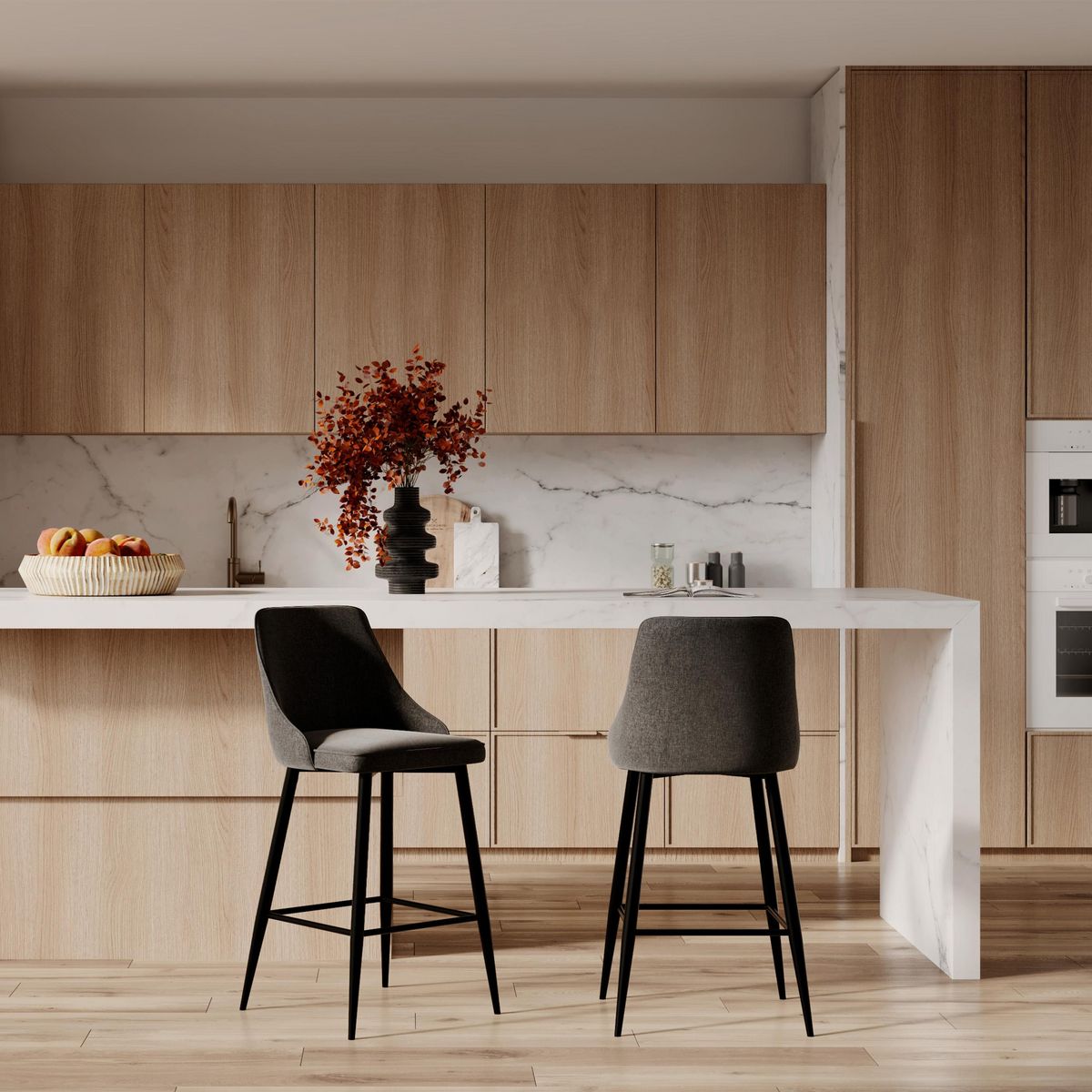 Rendez vous déco Lot de 2 chaises pour îlot central 66,5 cm en tissu beige - Pipo