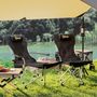 Voir la diapositive 4 : OUTSUNNY Lot de 2 chaises de camping pliantes - repose-pied amovible, rangements - sac transport - noir