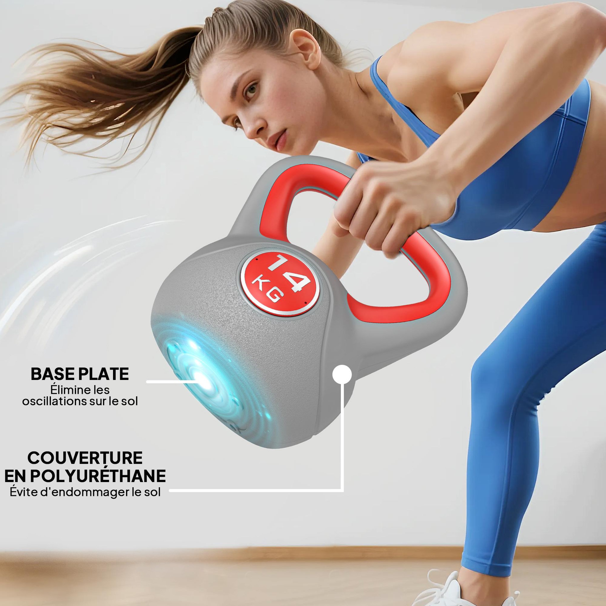 Voir la diapositive 6 : HOMCOM Kettlebell 14 kg - haltère boule - poignée ergonomique - pu gris rouge