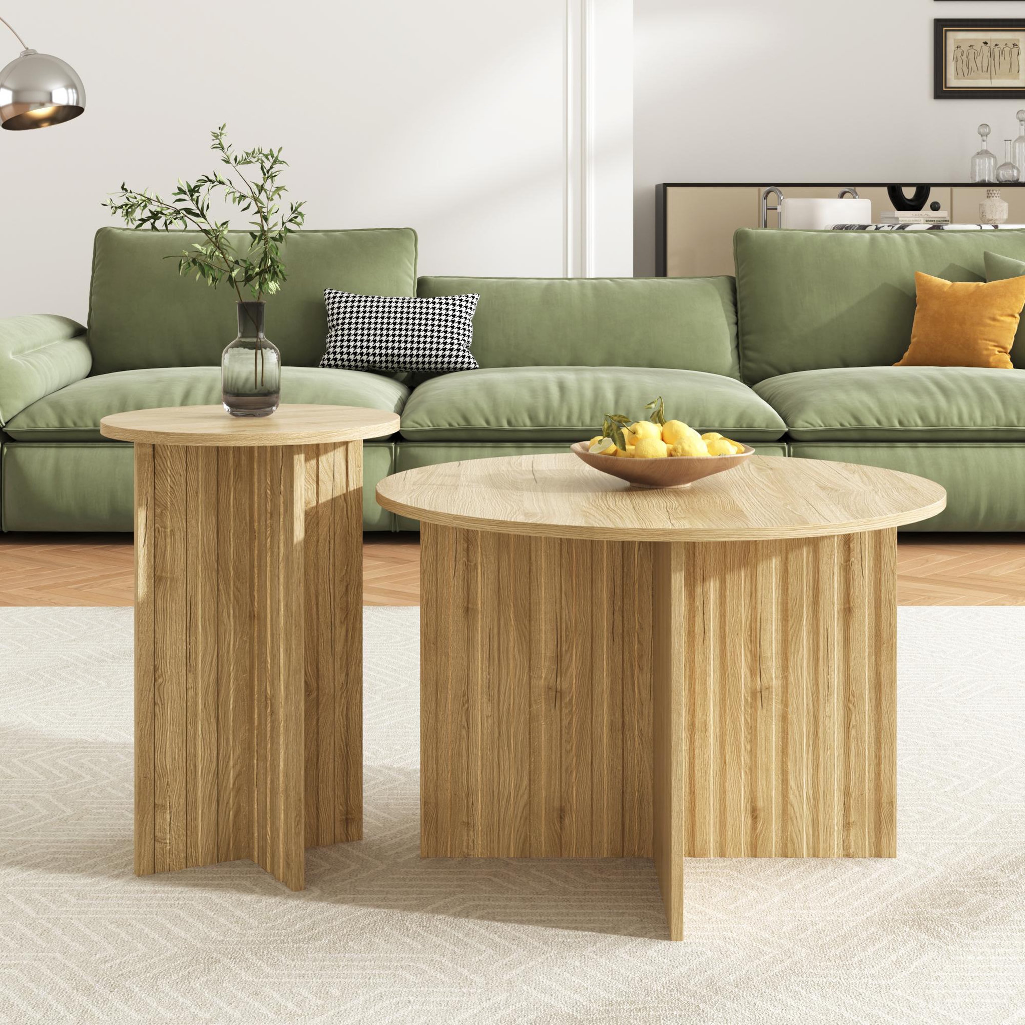 Voir la diapositive 4 : MERAX Table basse gigogne ronde naturel - 76x76 cm mdf