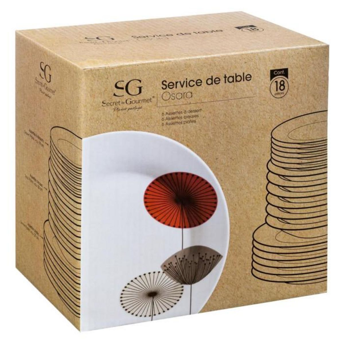 SECRET DE GOURMET Service de Table 18 Pièces  Osara  27cm Blanc