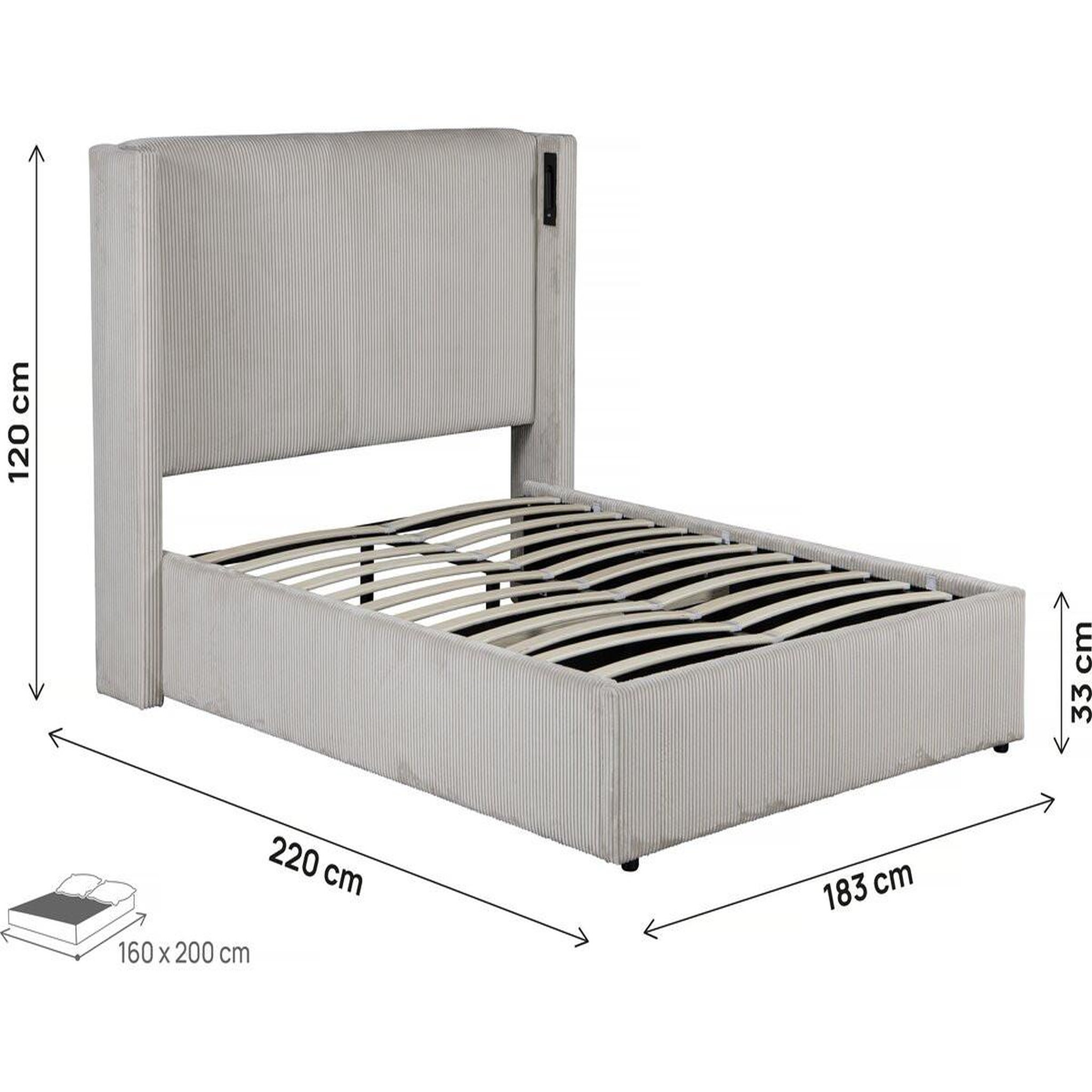Voir la diapositive 4 : Habitat et Jardin Lit double en velours côtelé avec coffre et lampe intégré  cortina  - 160 x 200 cm - beige