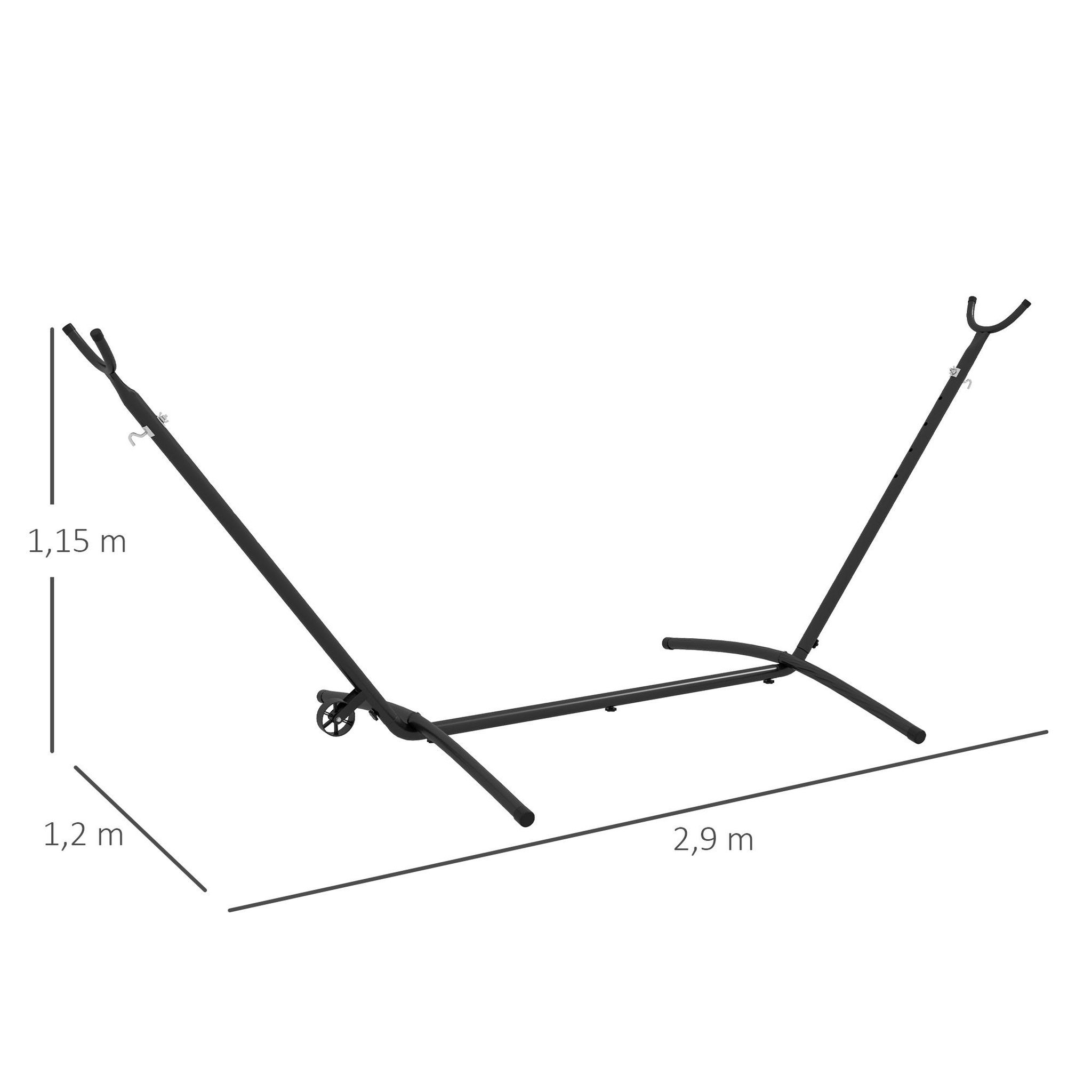 Voir la diapositive 3 : OUTSUNNY Support pied de hamac acier époxy hauteur réglable 6 niveaux dim. 290L x 120l x 115H cm noir