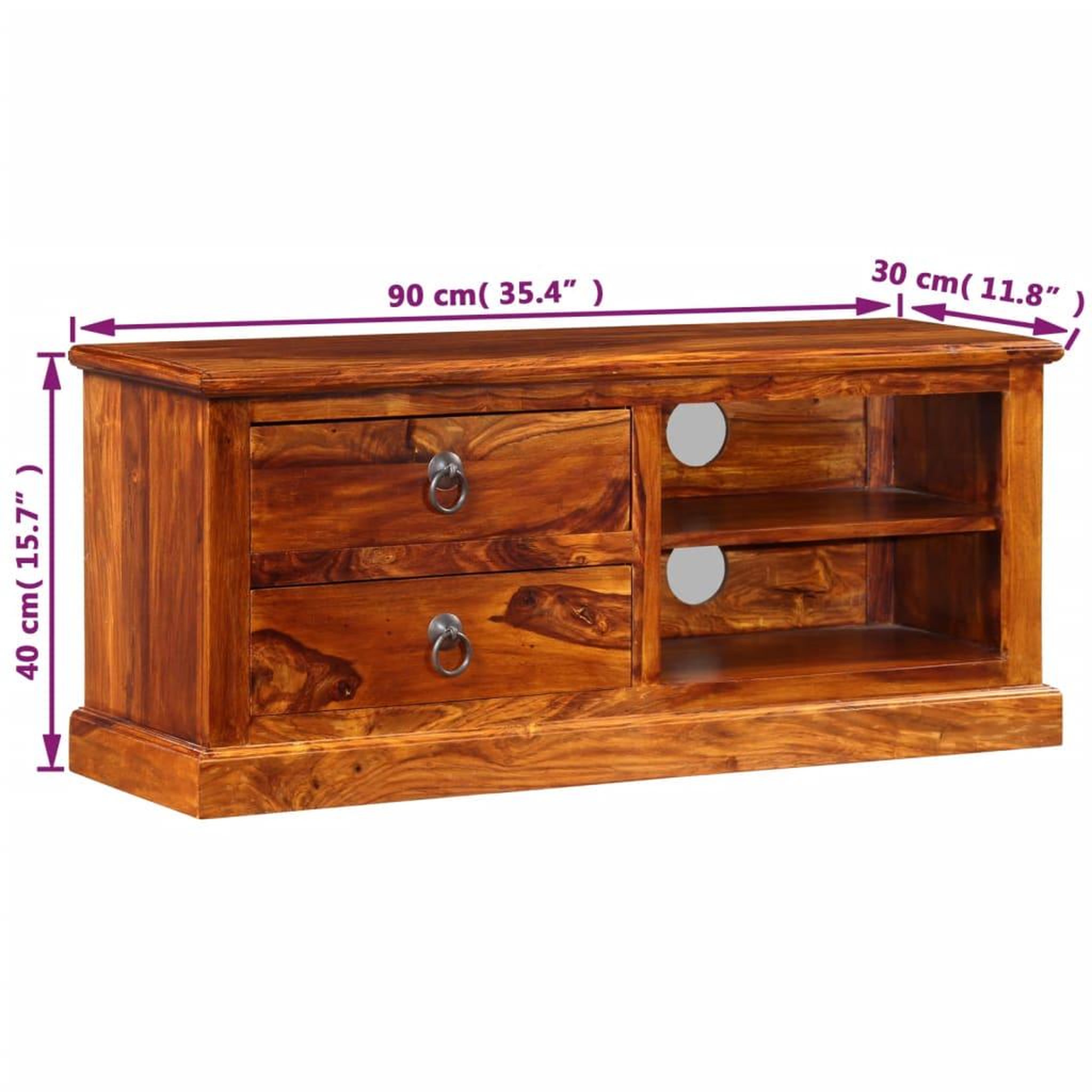 Voir la diapositive 6 : VIDAXL Meuble tv bois massif de sesham 90x30x40 cm