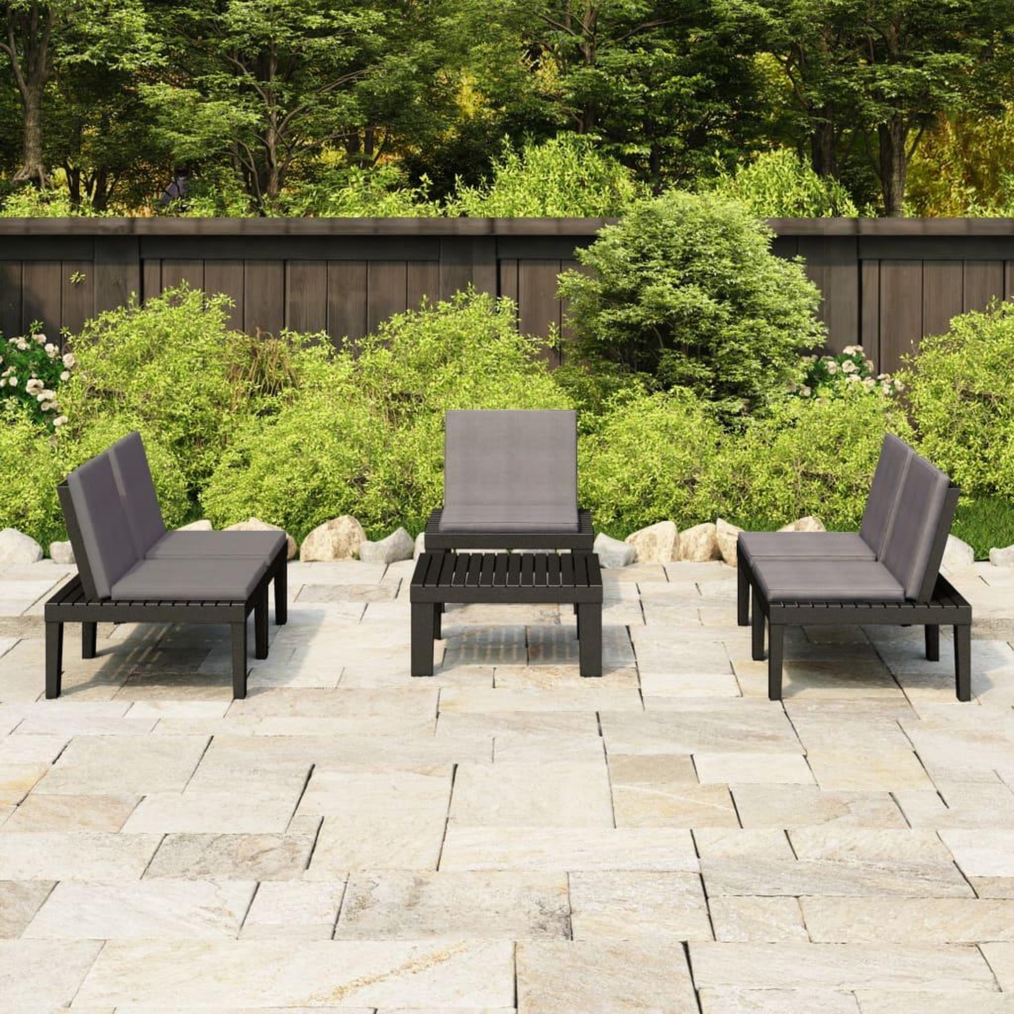 Voir la diapositive 1 : VIDAXL Salon de jardin 4 pcs avec coussins Plastique Gris