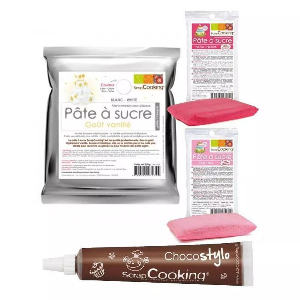 SCRAPCOOKING Kit pâte à sucre naissance fille + 1 Stylo chocolat